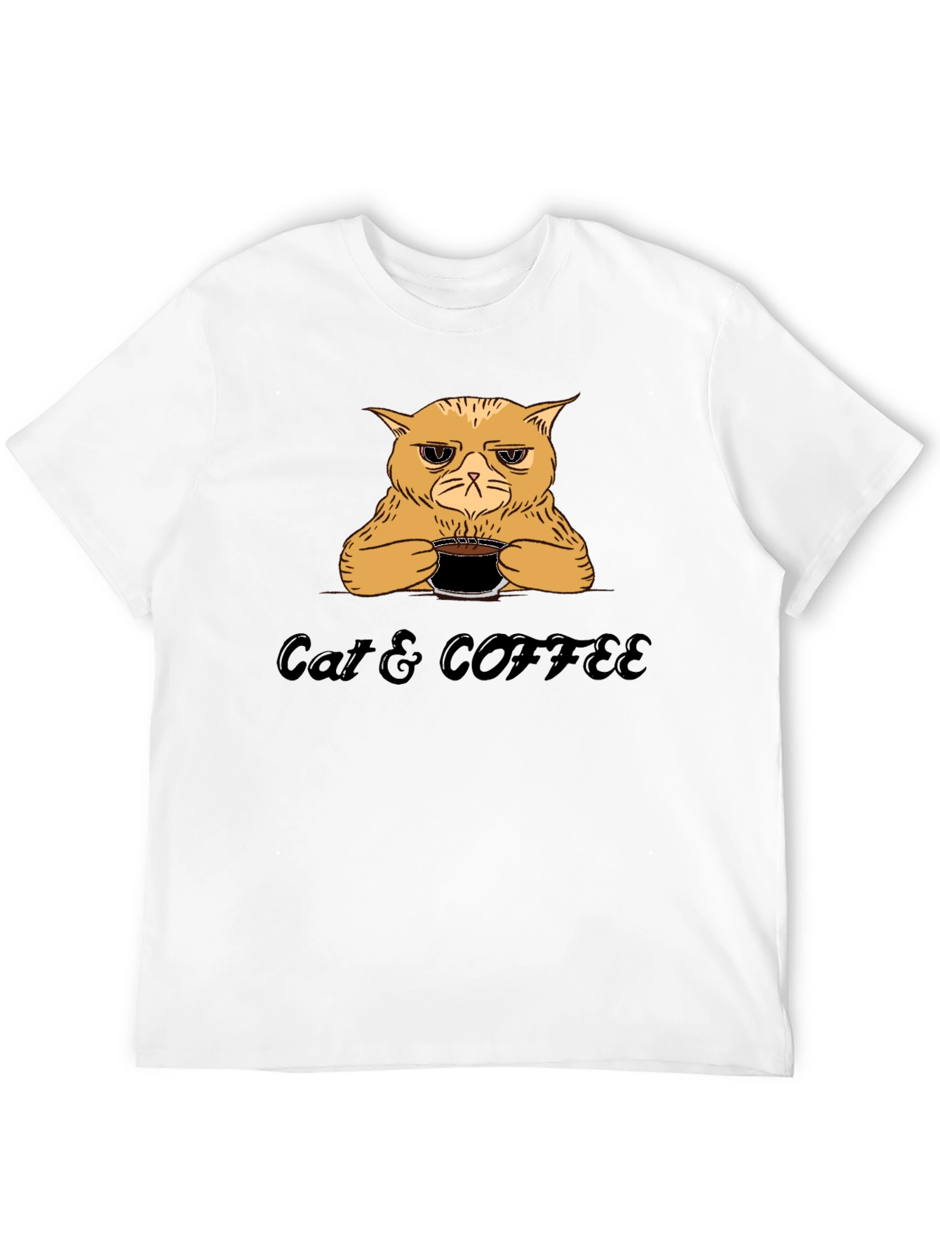 Cat & Coffee Graphic T-Shirt - Funny Novelty Tee