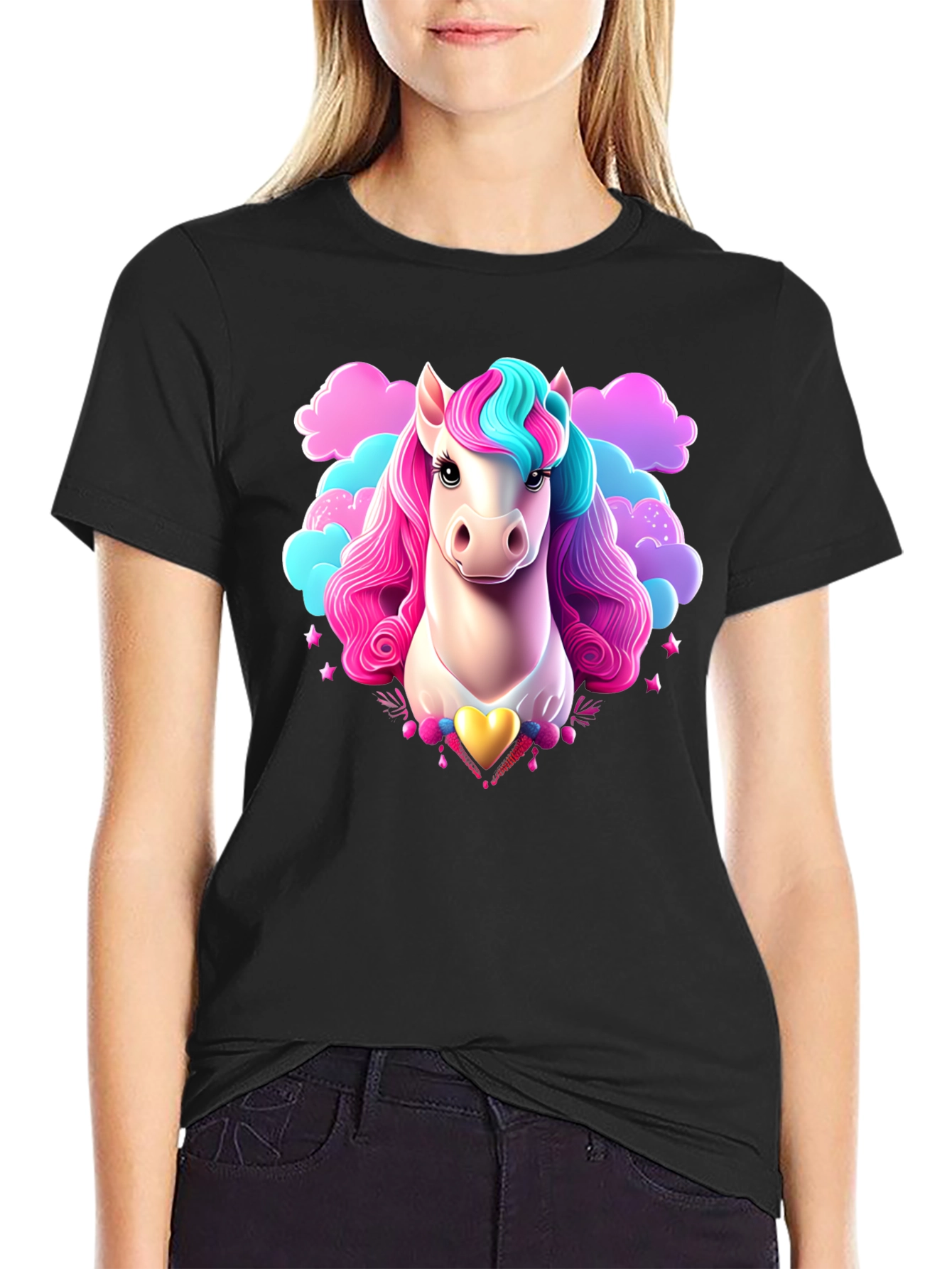 Unicorn Graphic Tee - Black Cotton T-Shirt