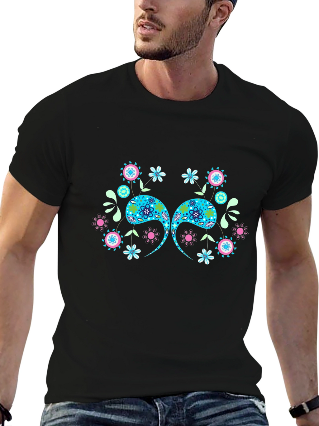 Paisley Floral Graphic Black T-Shirt