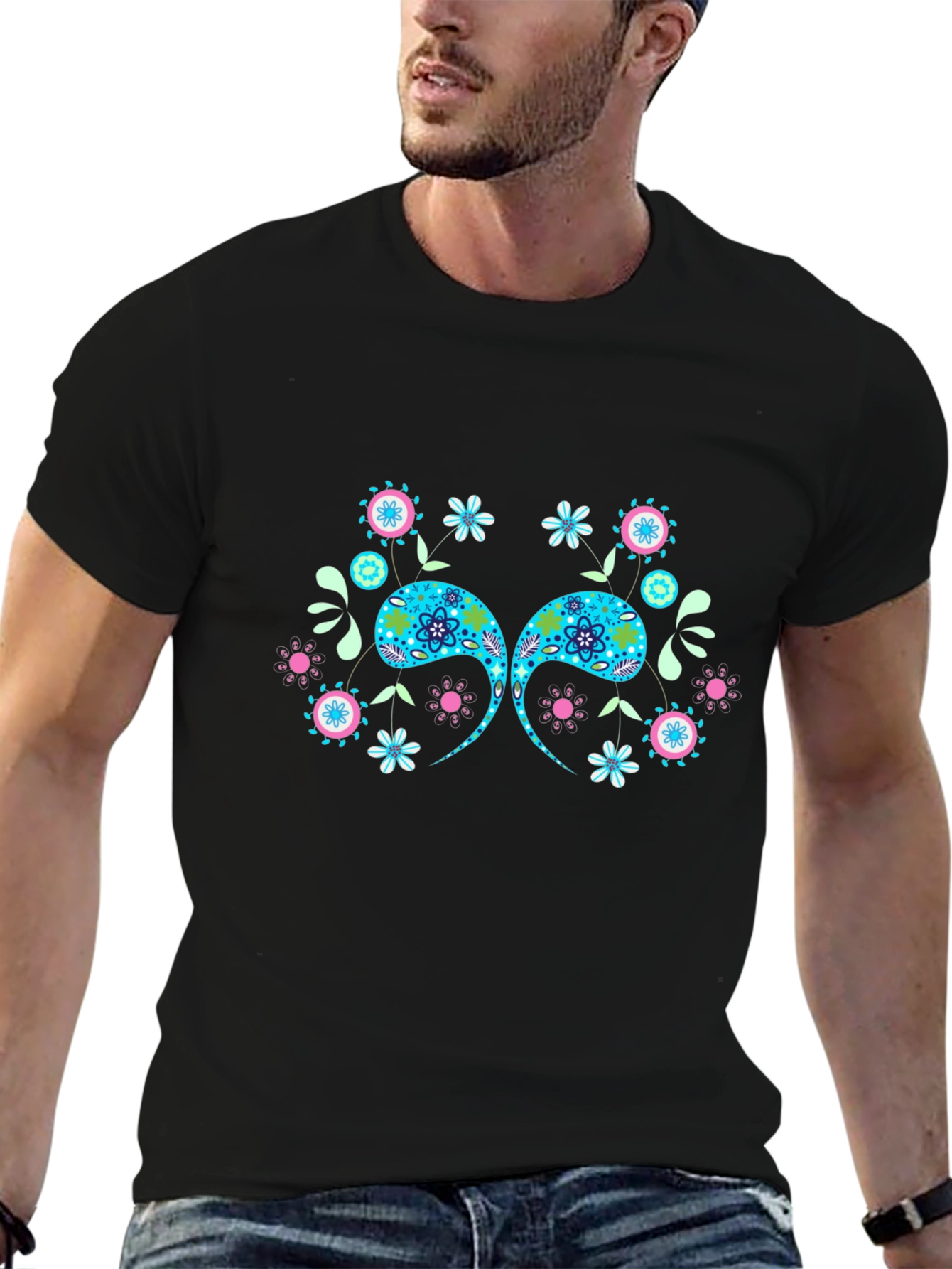 Paisley Floral Graphic Black T-Shirt