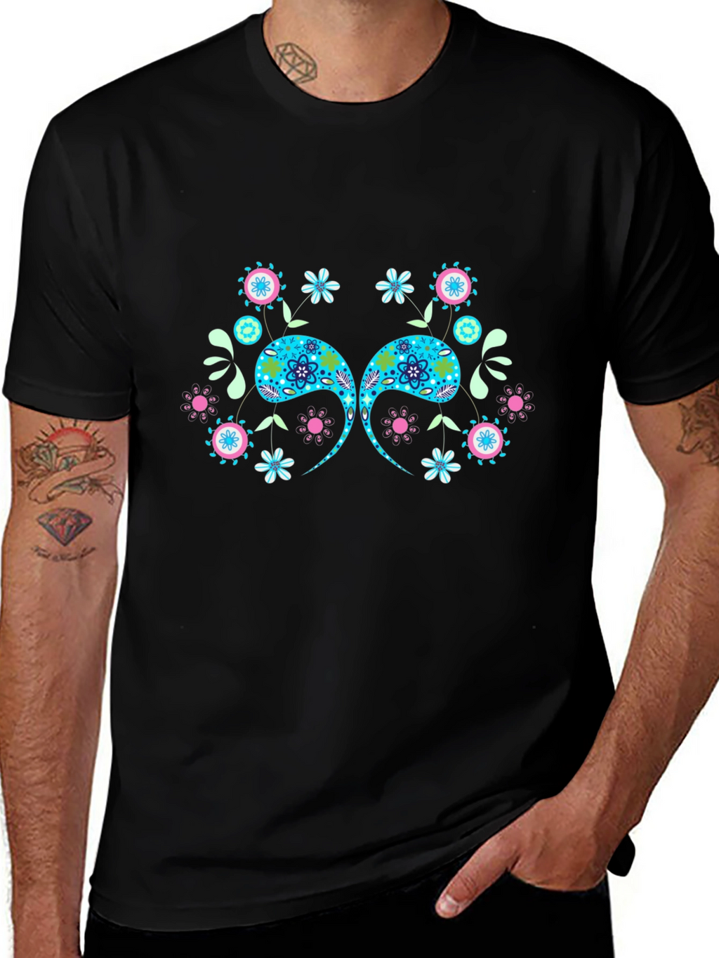 Paisley Floral Graphic Black T-Shirt