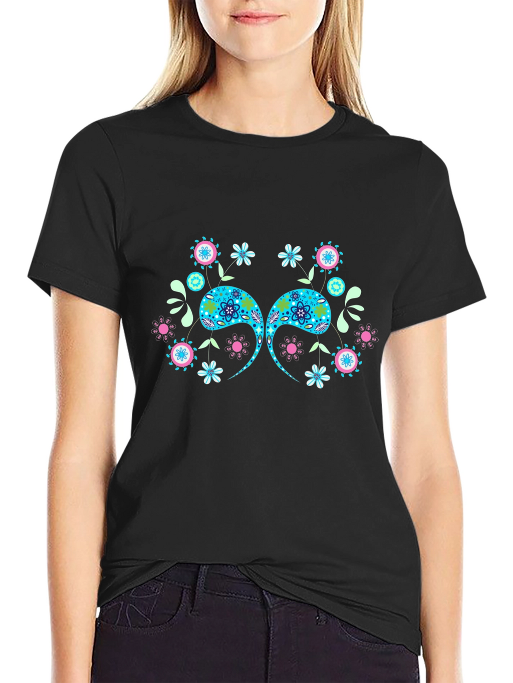 Paisley Floral Graphic Black T-Shirt