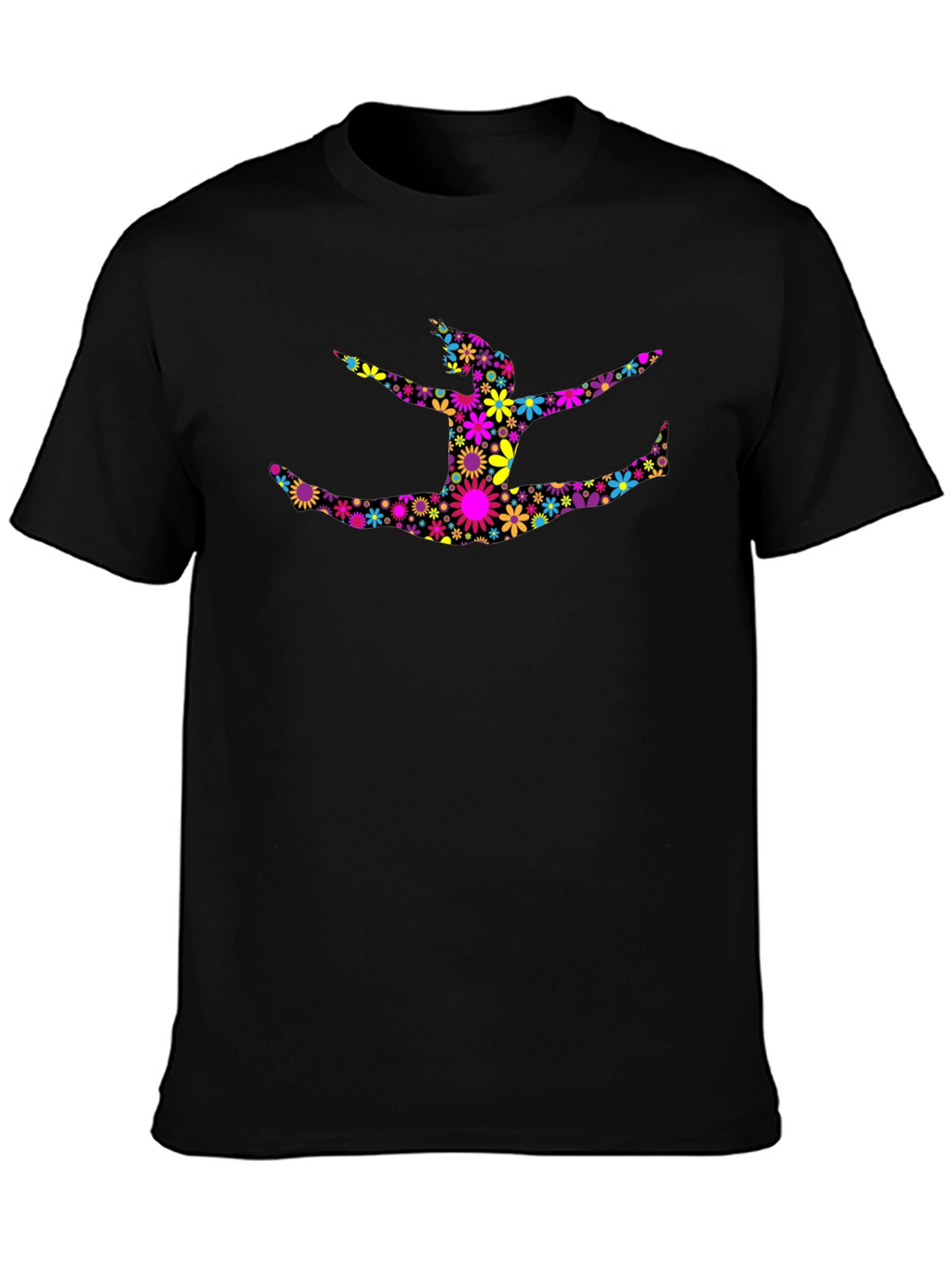 Floral Split Pose Graphic Black T-Shirt