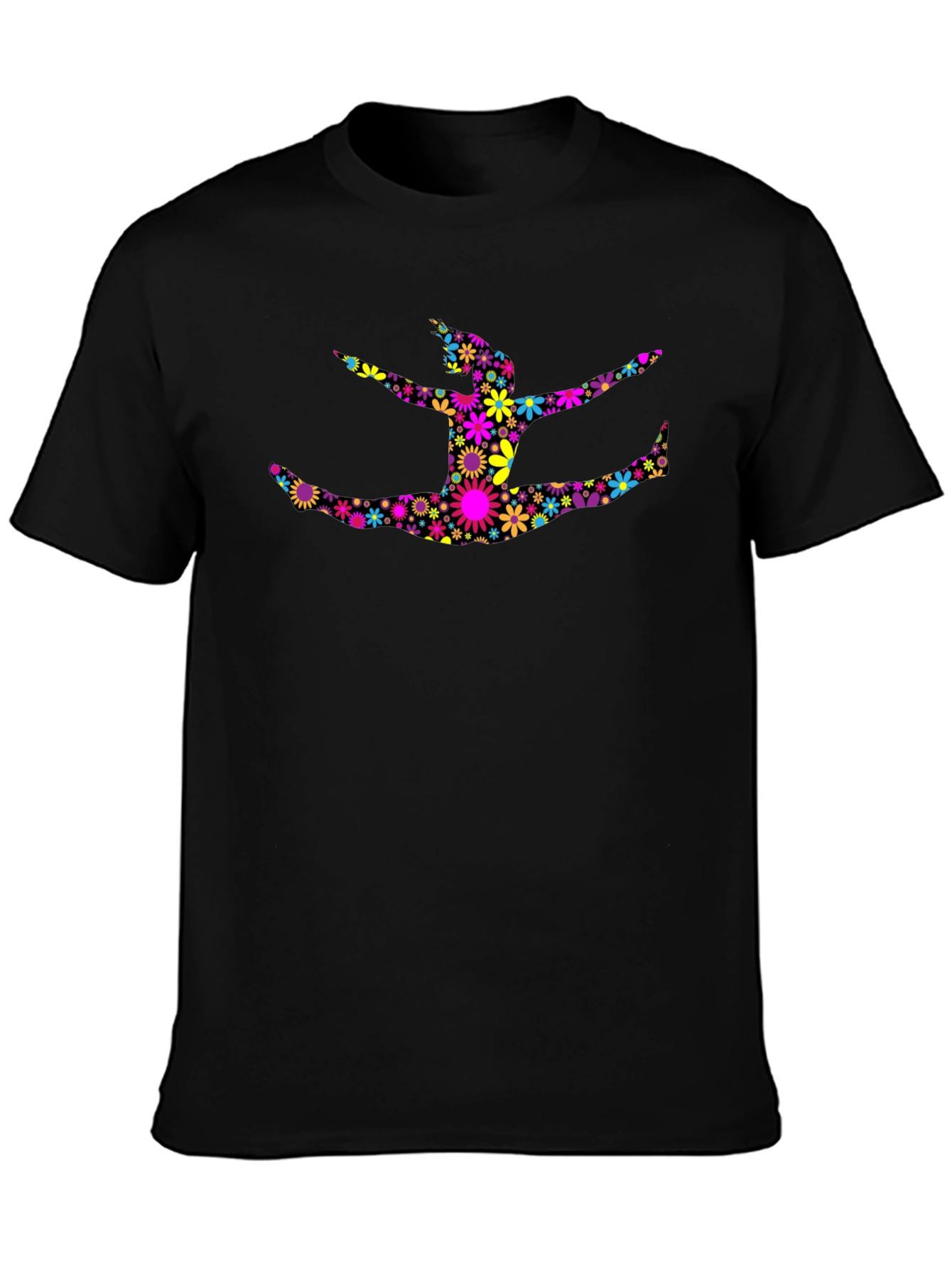 Floral Split Pose Graphic Black T-Shirt