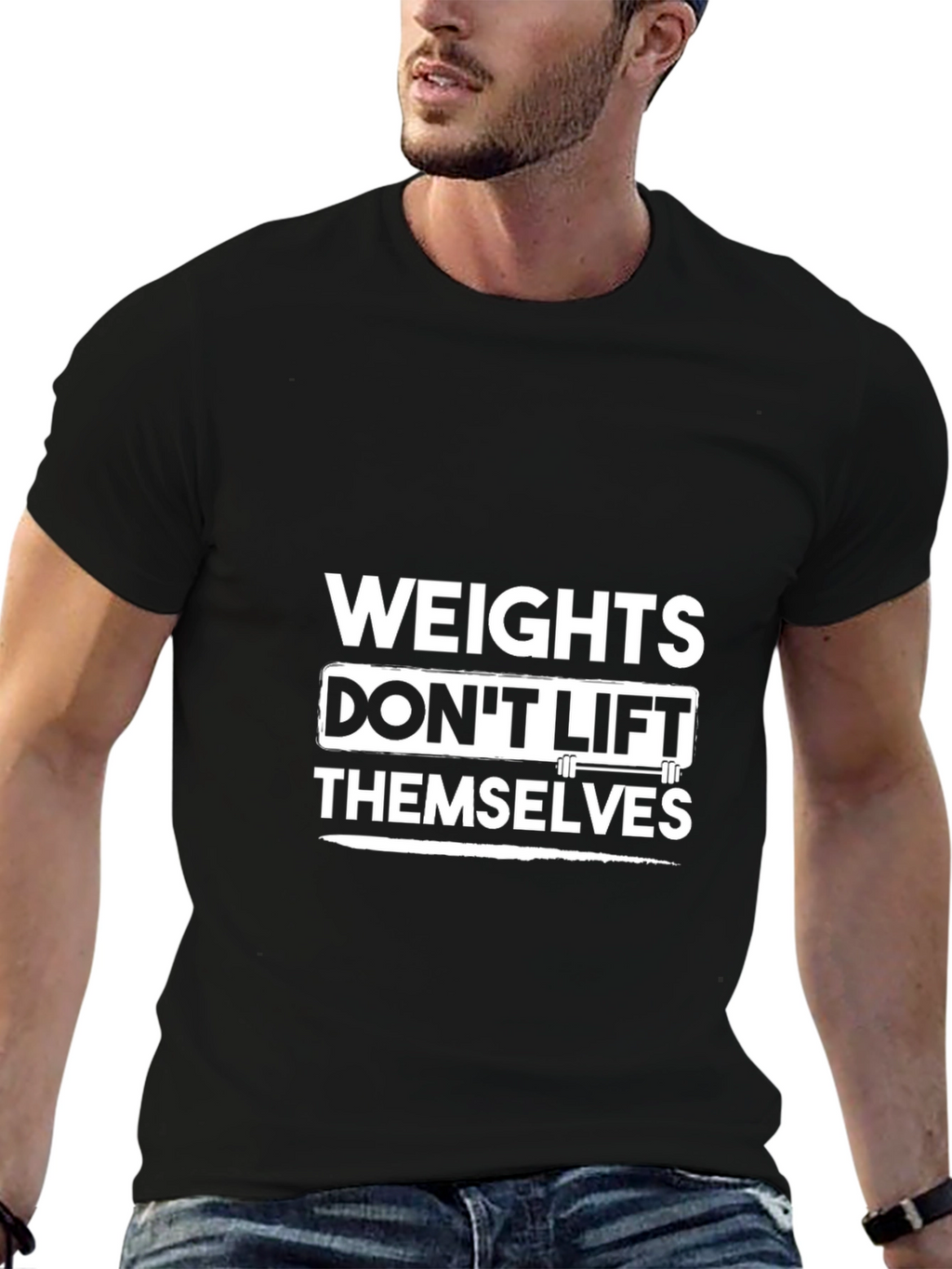 Weights Dont Lift Themselves Black Graphic T-Shirt