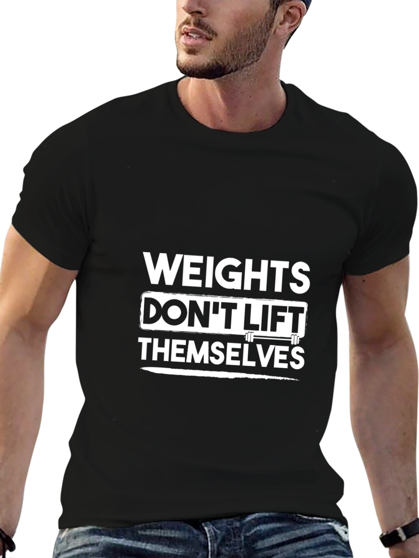 Weights Dont Lift Themselves Black Graphic T-Shirt