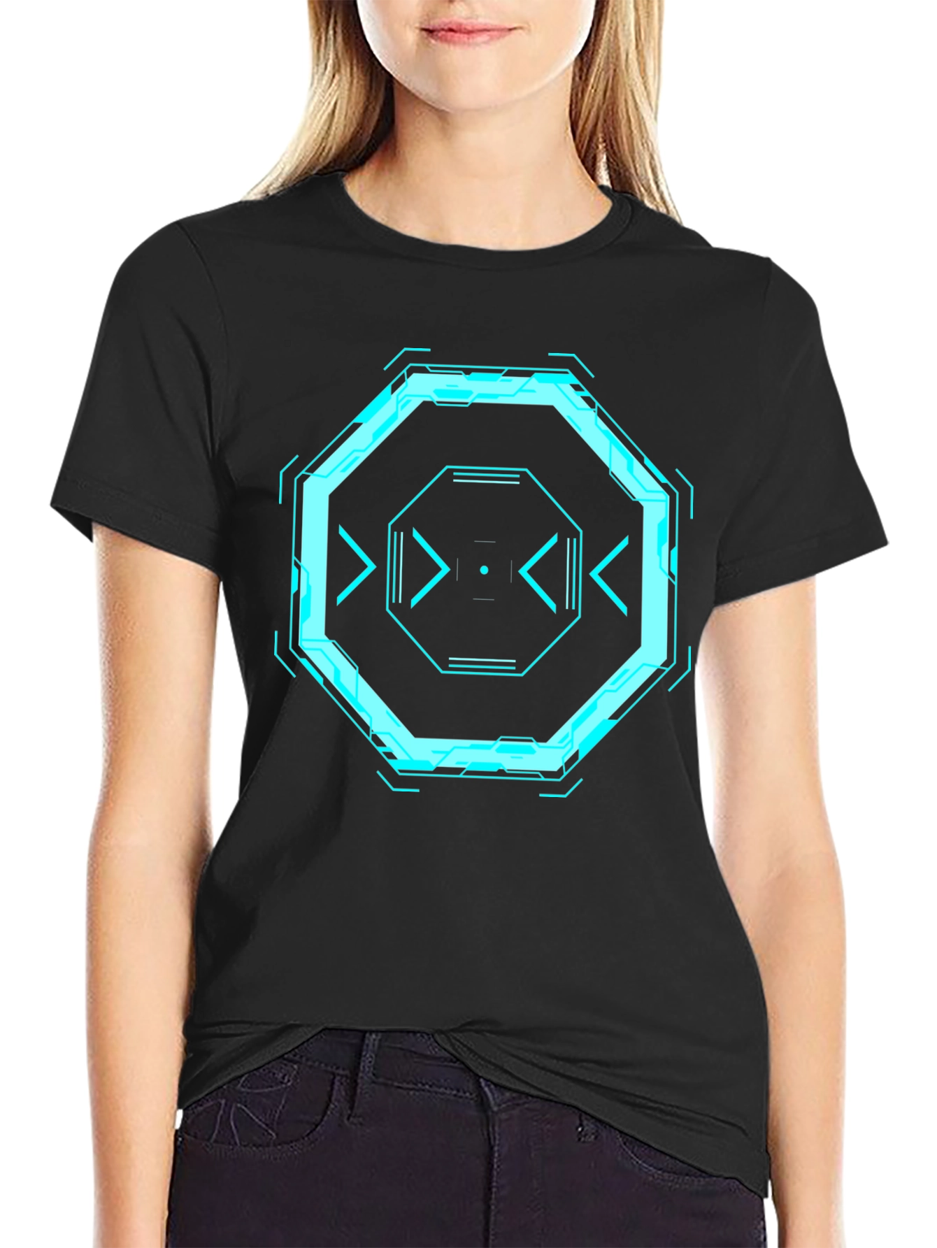 Cyberpunk Octagon Graphic Tee - Black