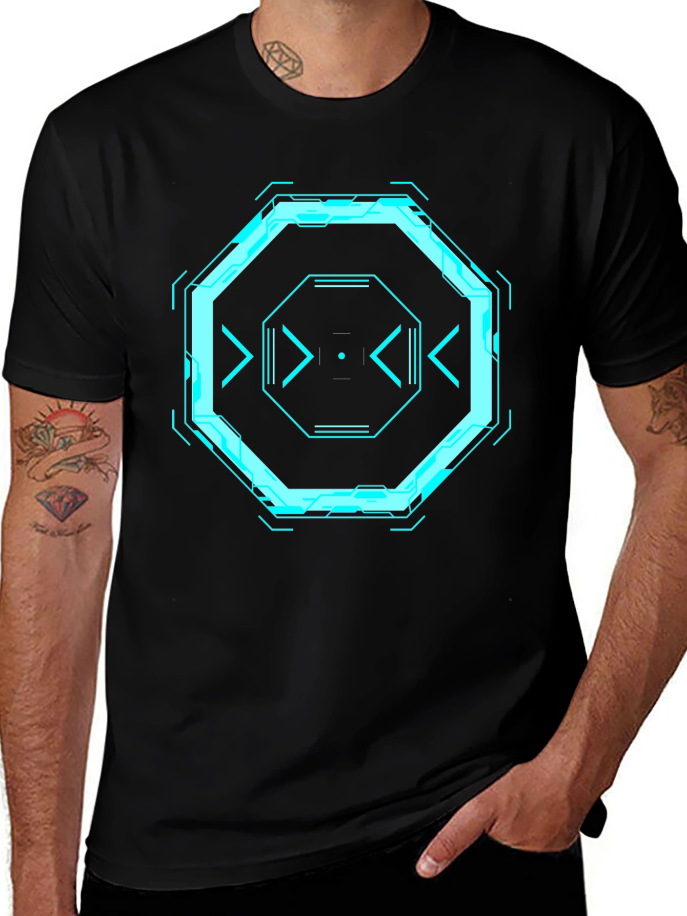 Cyberpunk Octagon Graphic Tee - Black