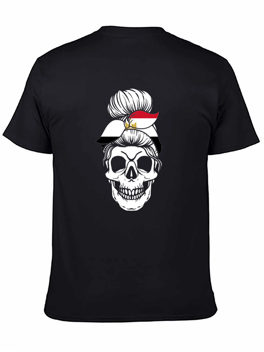 Egypt Flag Skull Messy Bun T-Shirt