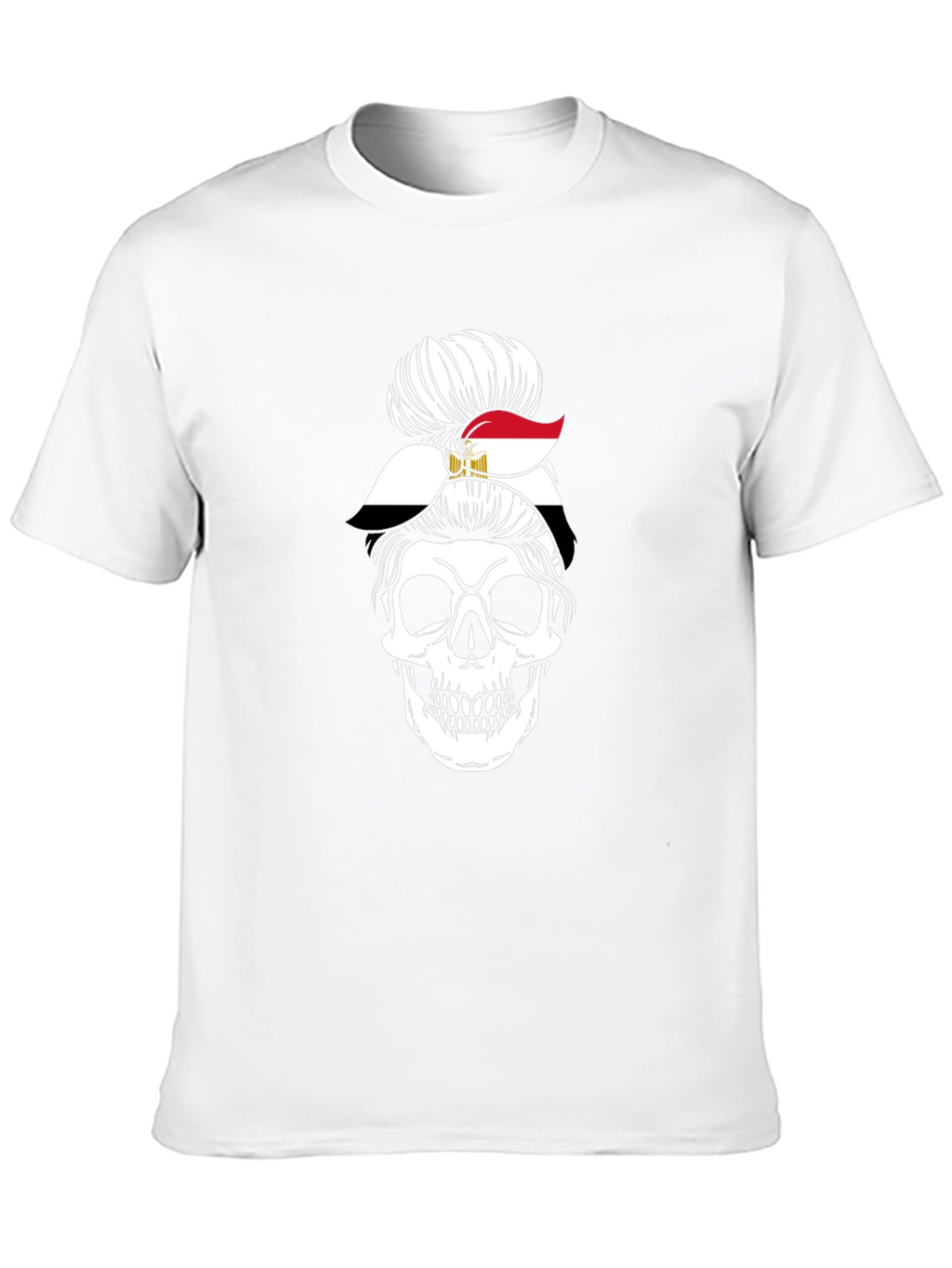 Egypt Flag Skull Messy Bun T-Shirt