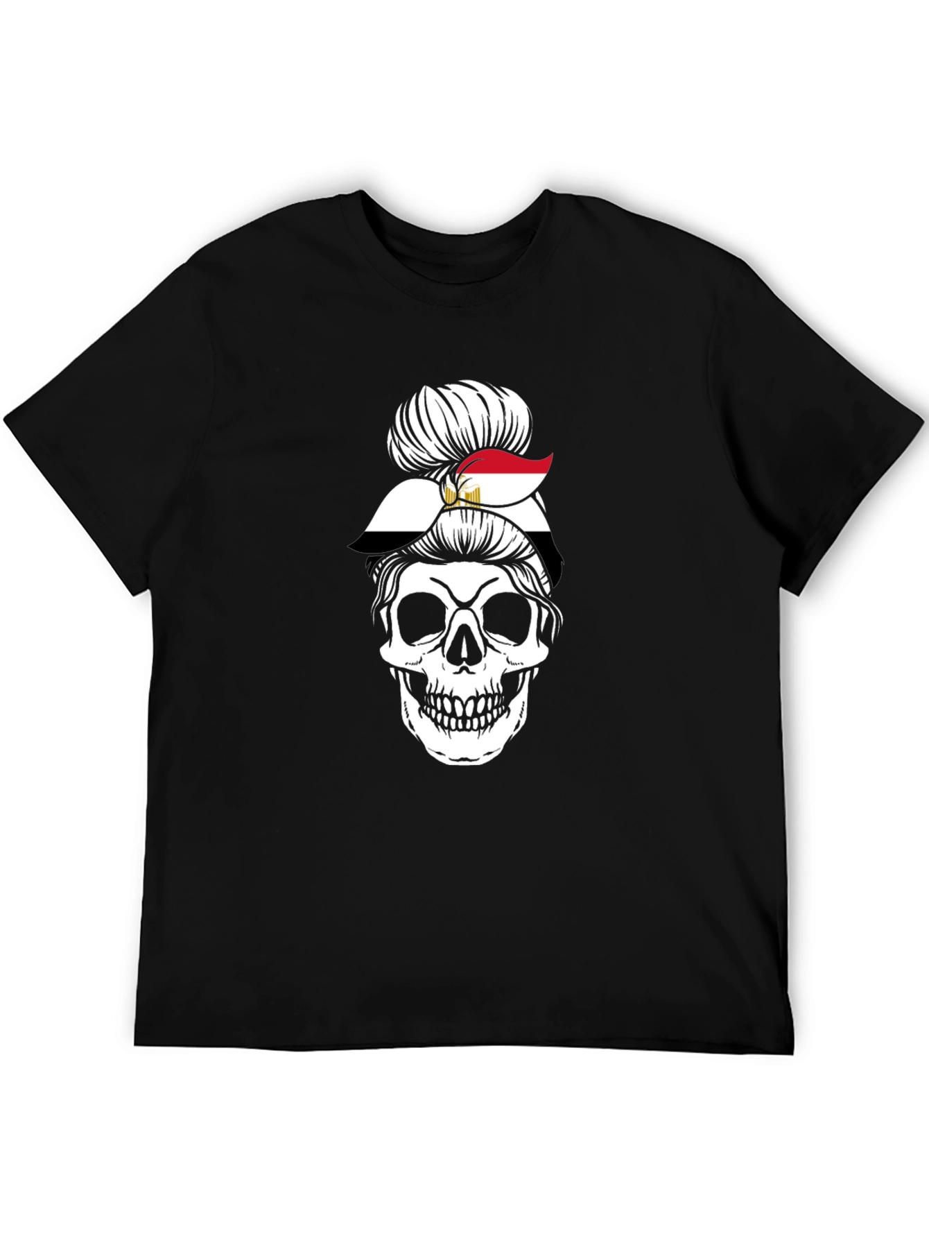 Egypt Flag Skull Messy Bun T-Shirt