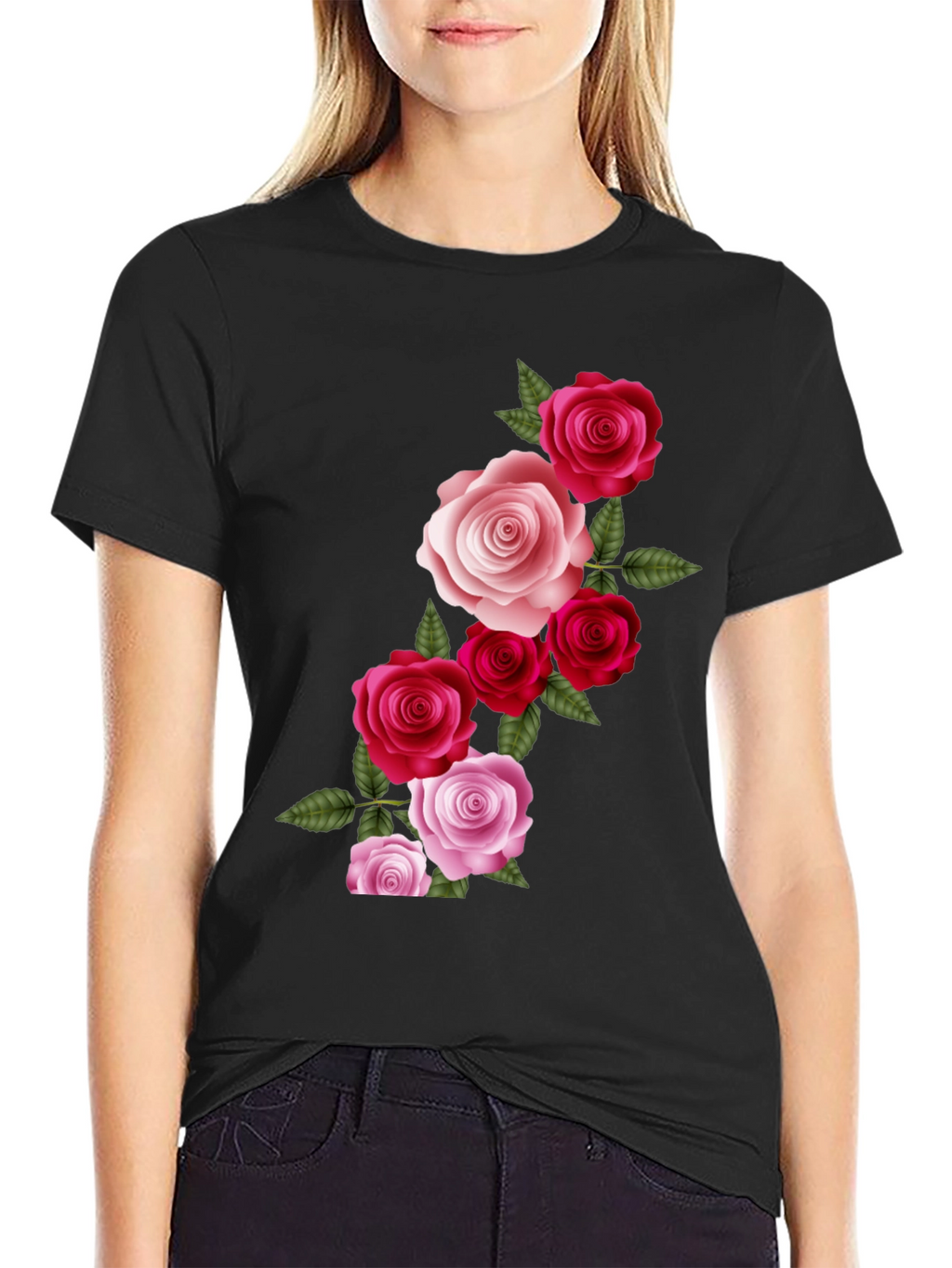Floral Roses Graphic T-Shirt - Classic Black Tee