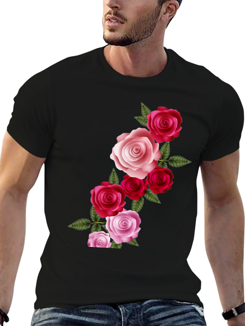 Floral Roses Graphic T-Shirt - Classic Black Tee
