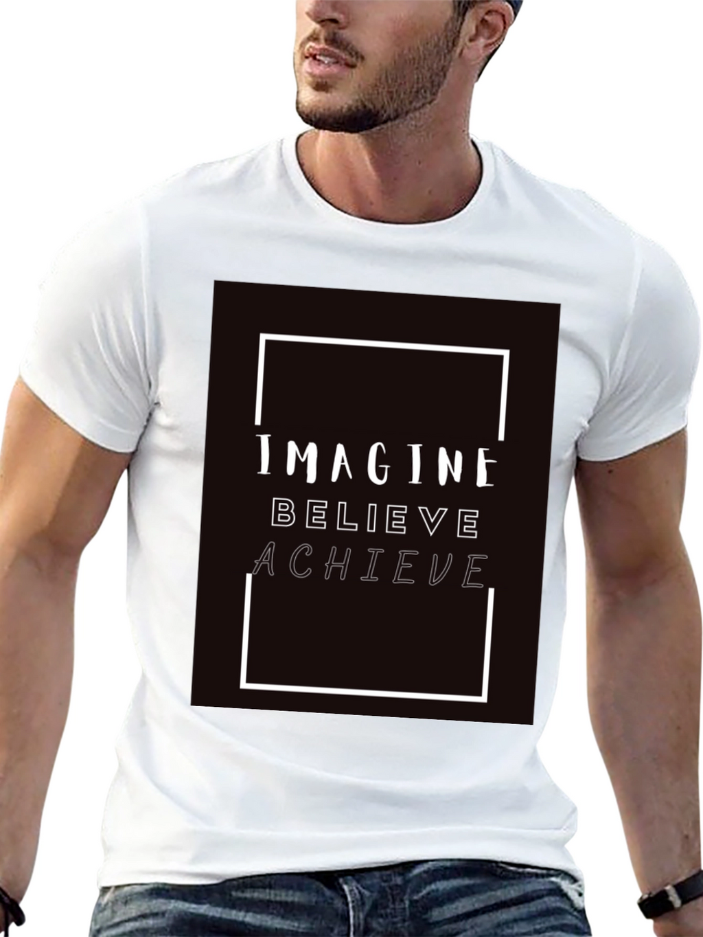 Imagine Believe Achieve Black Graphic Tee
