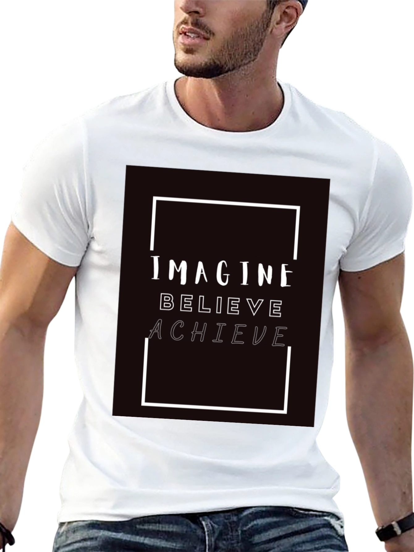 Imagine Believe Achieve Black Graphic Tee