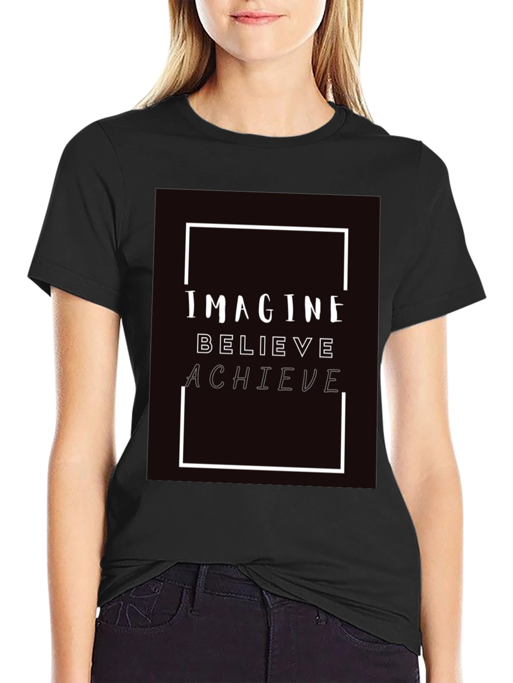 Imagine Believe Achieve Black Graphic Tee
