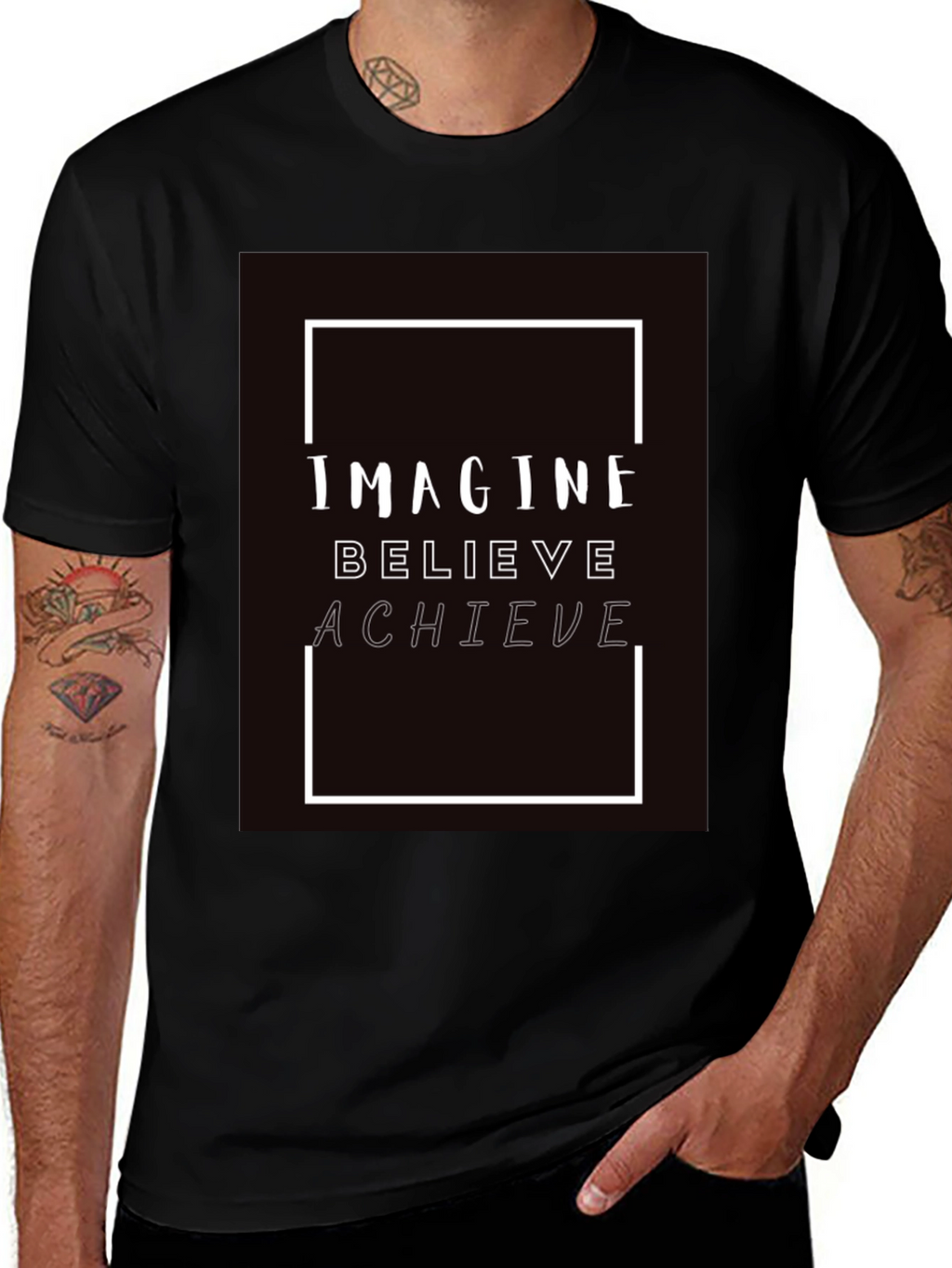 Imagine Believe Achieve Black Graphic Tee