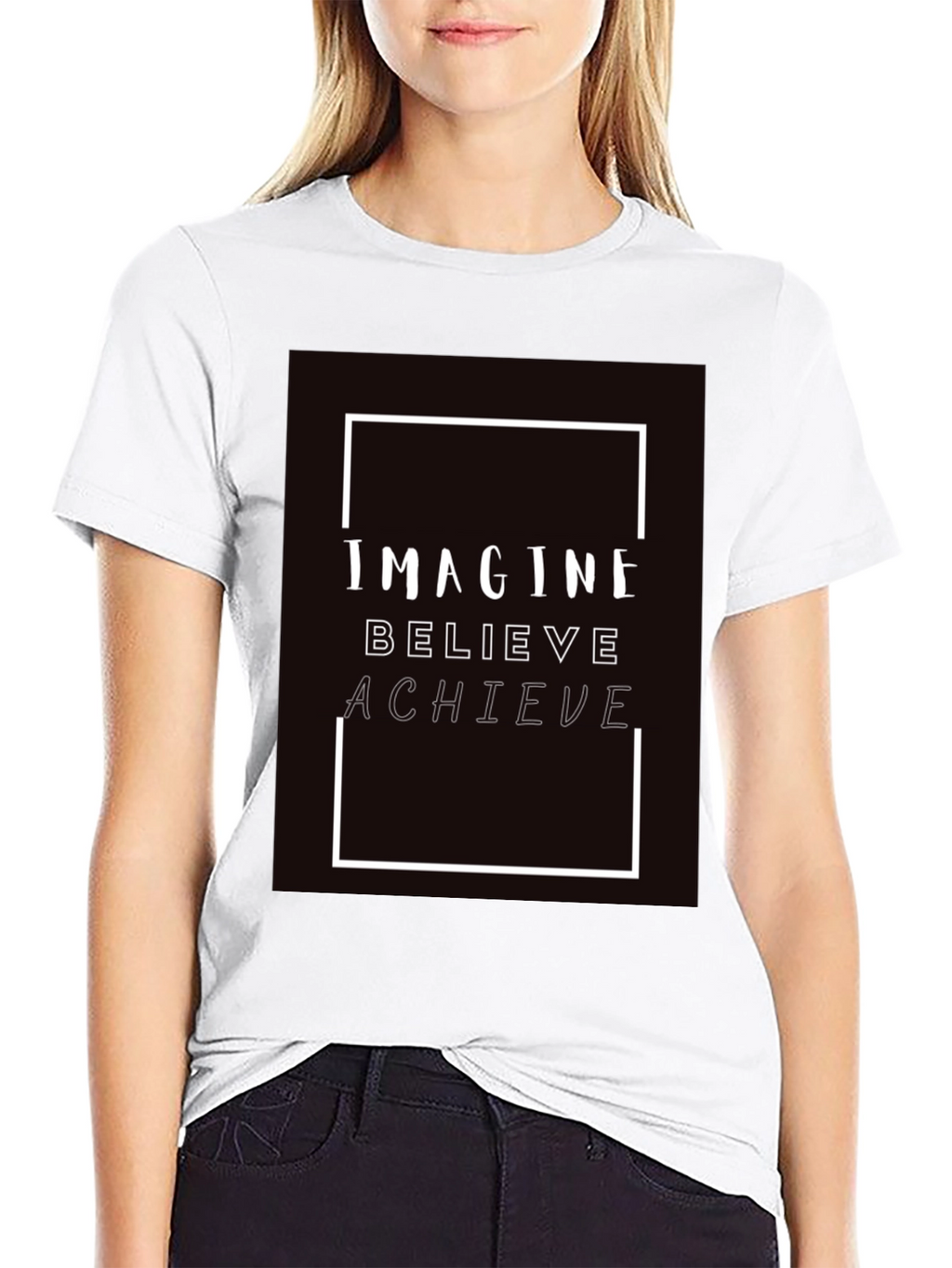Imagine Believe Achieve Black Graphic Tee