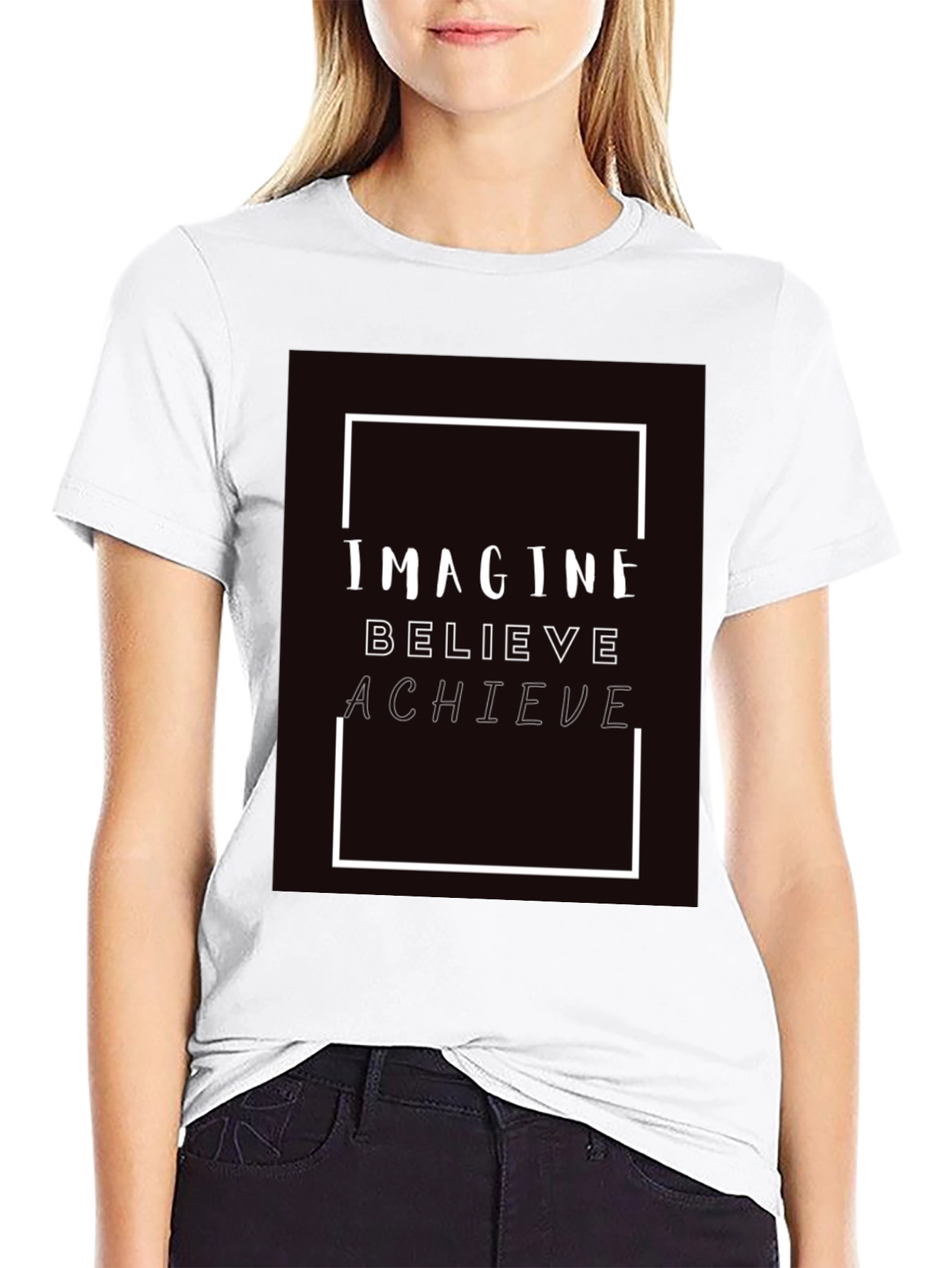 Imagine Believe Achieve Black Graphic Tee