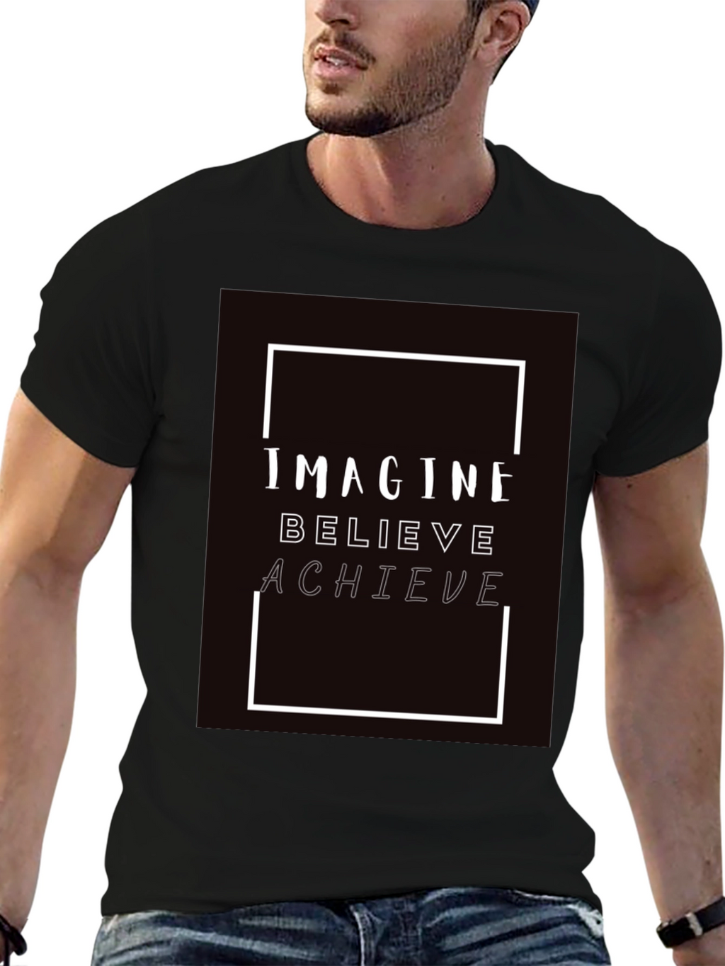 Imagine Believe Achieve Black Graphic Tee