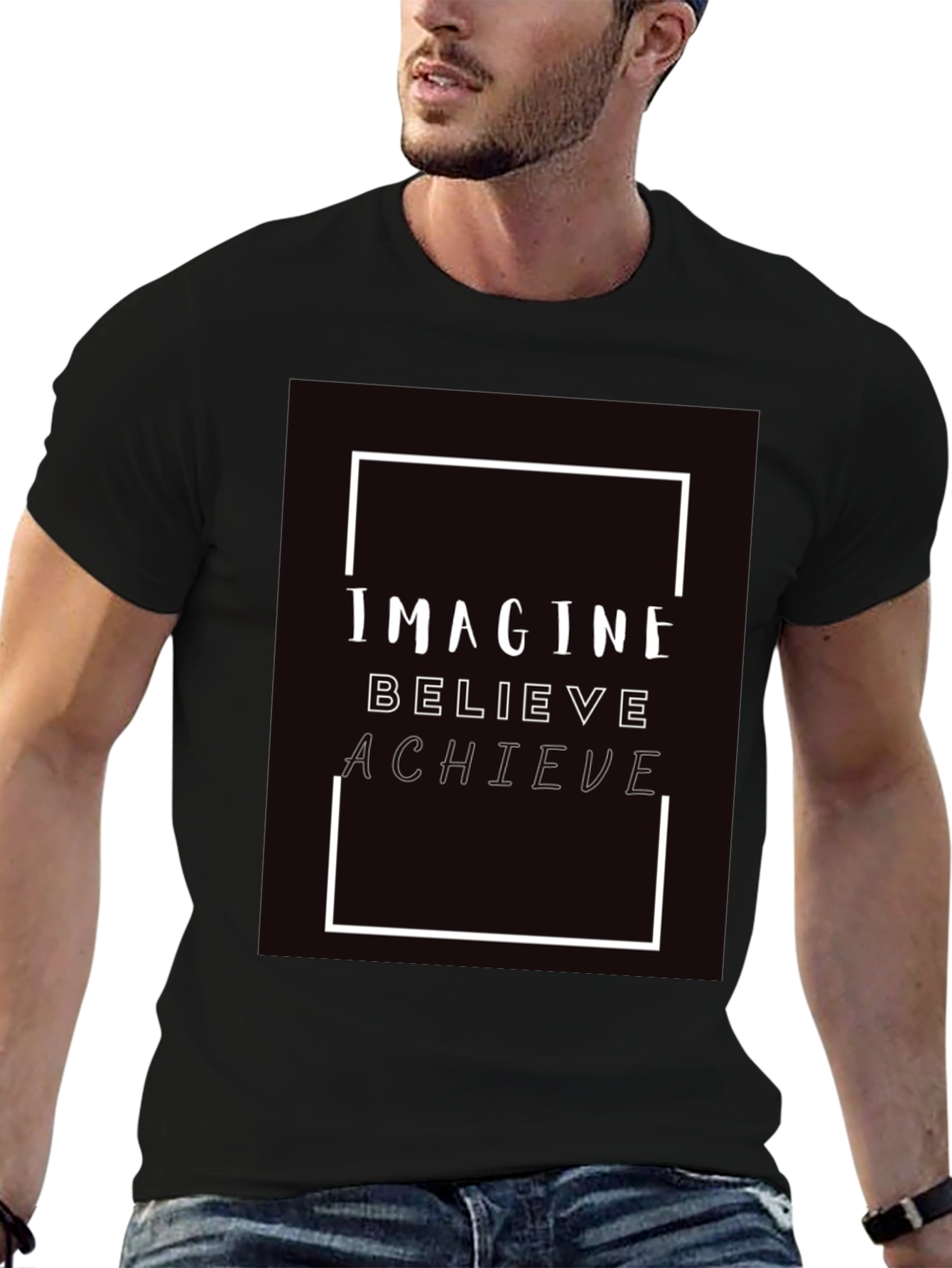 Imagine Believe Achieve Black Graphic Tee