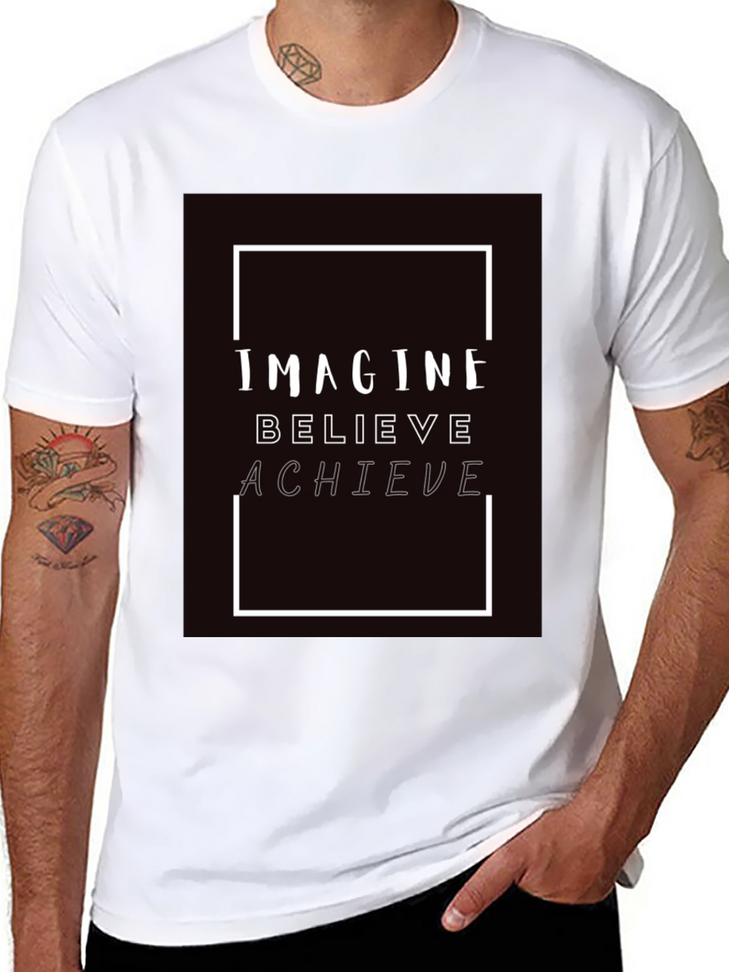 Imagine Believe Achieve Black Graphic Tee