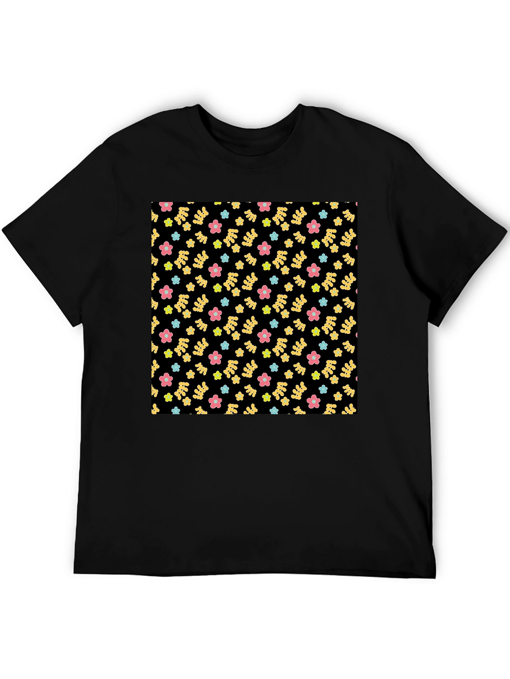 Floral Pattern Black Tee