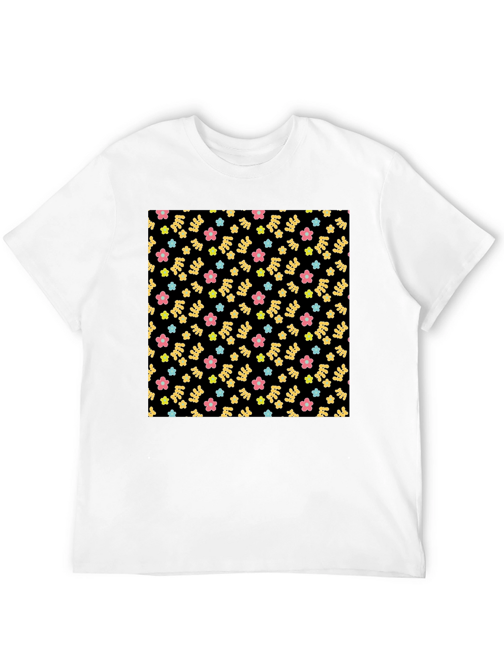 Floral Pattern Black Tee