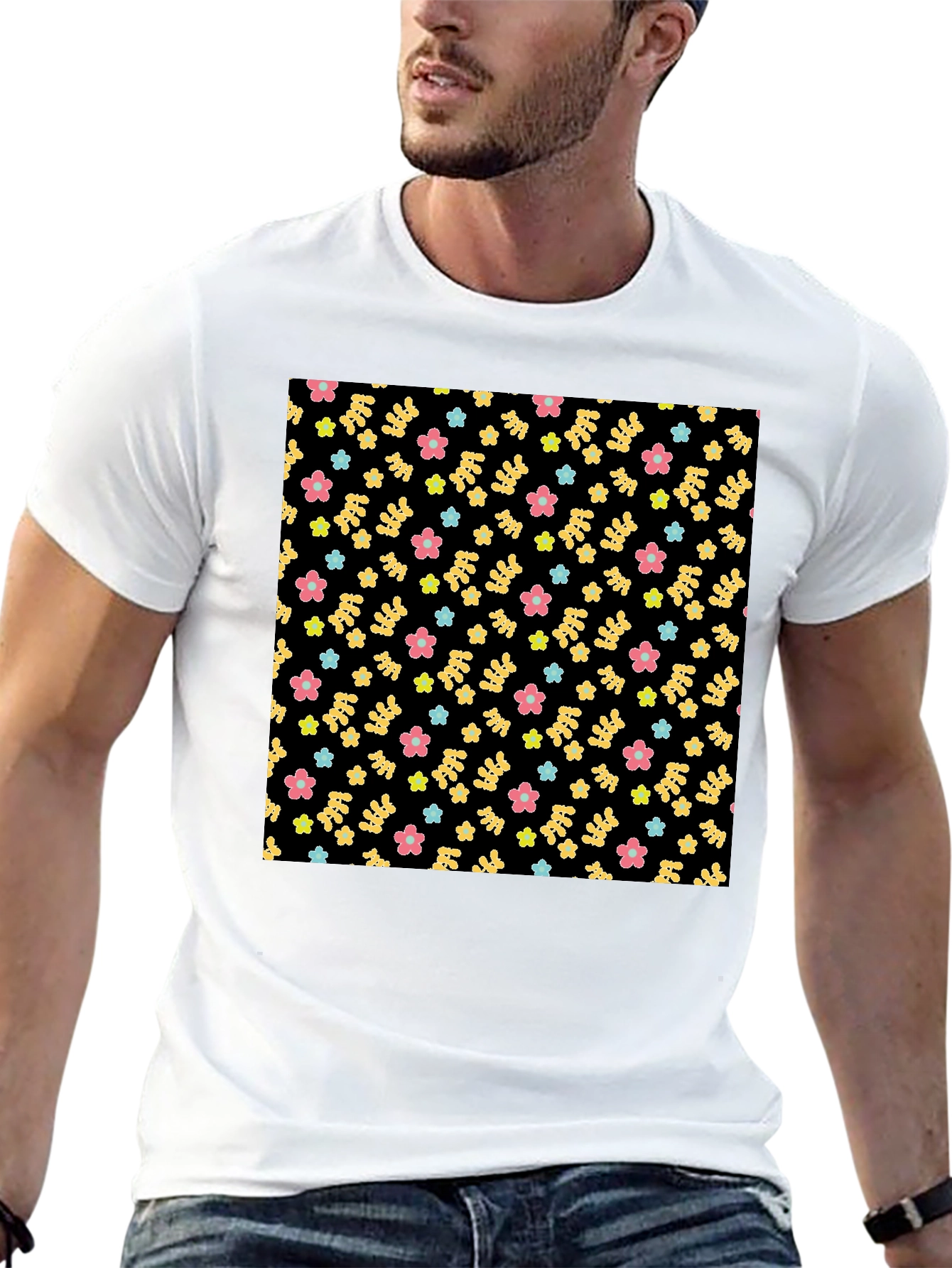 Floral Pattern Black Tee