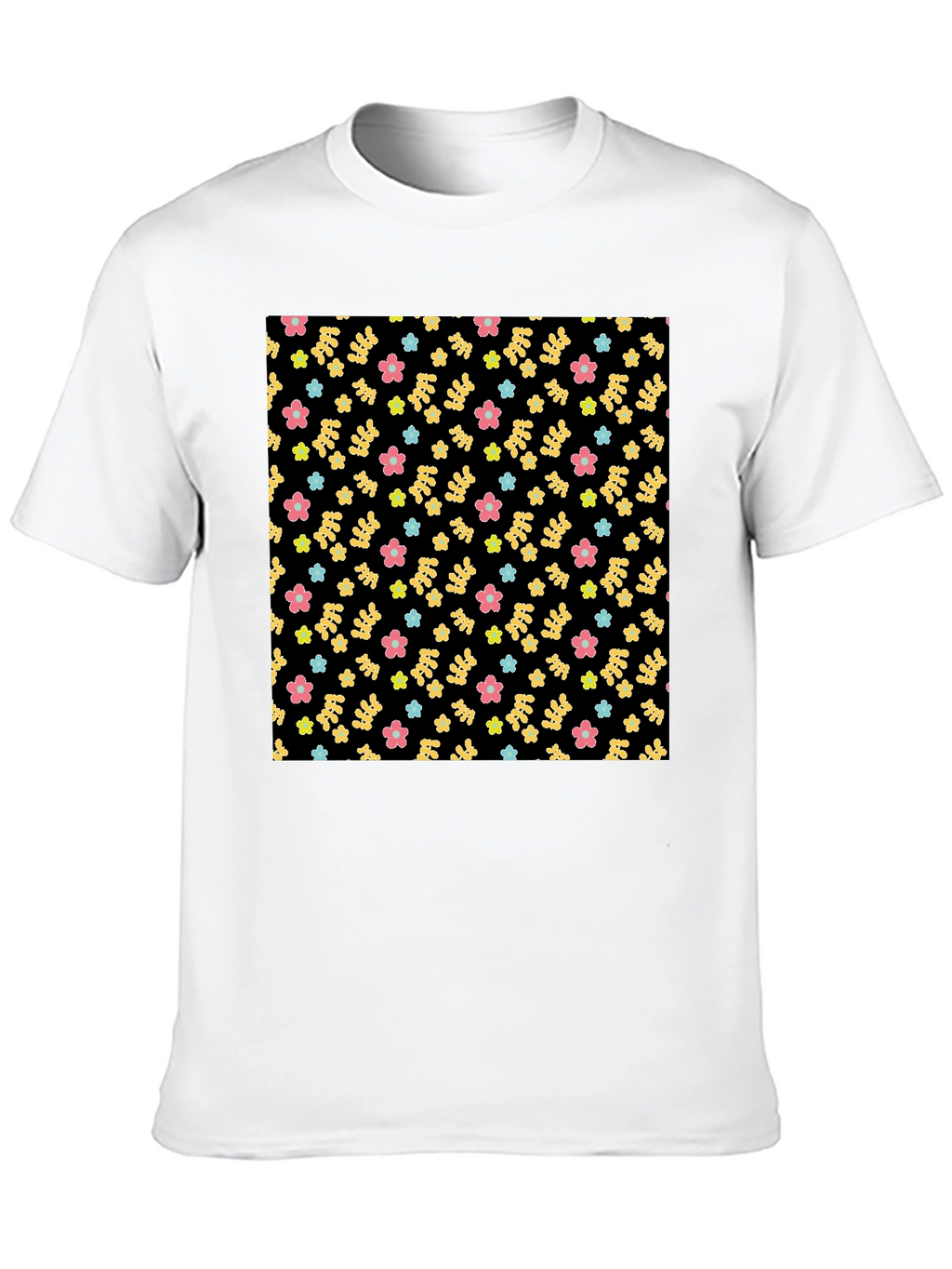 Floral Pattern Black Tee