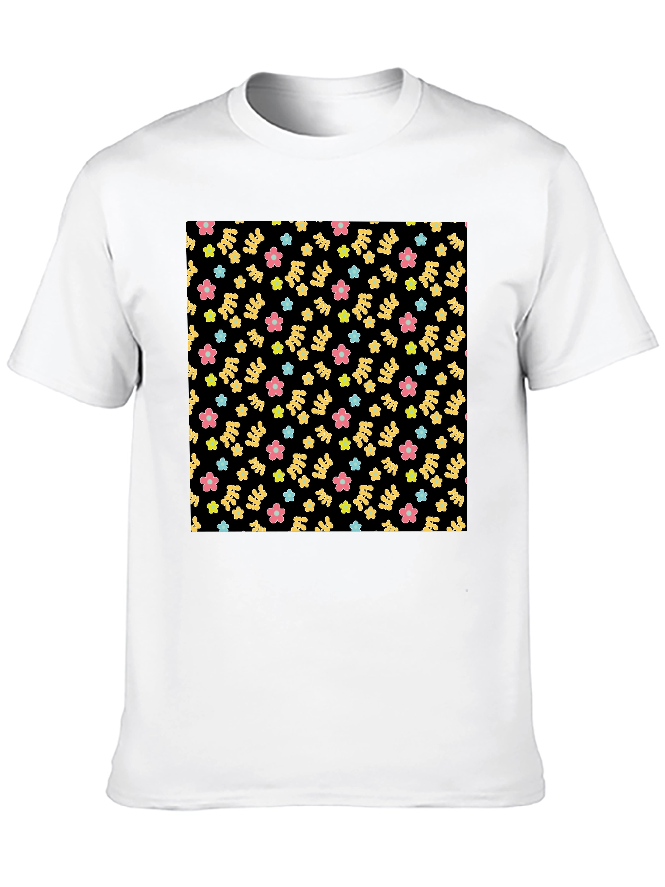 Floral Pattern Black Tee