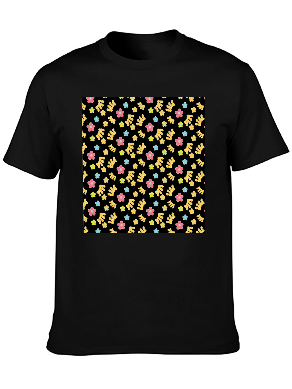 Floral Pattern Black Tee