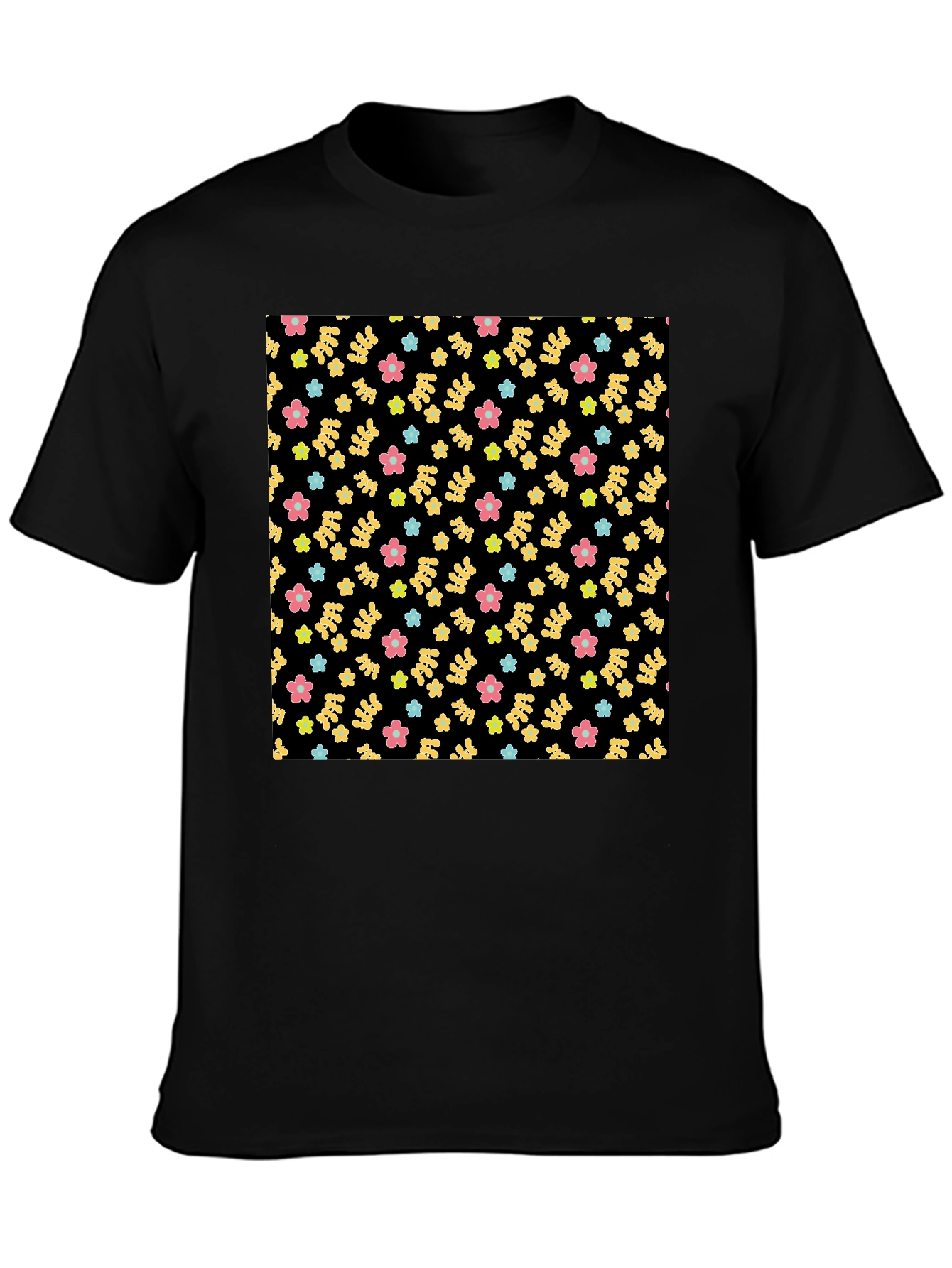 Floral Pattern Black Tee