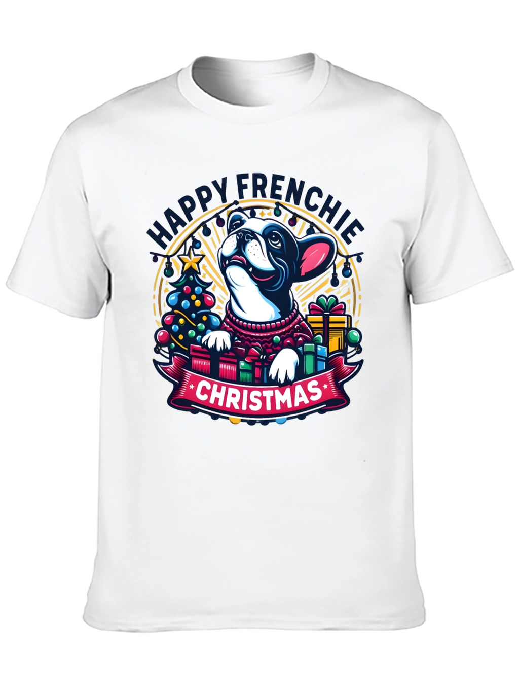 Happy Frenchie Christmas Black T-Shirt