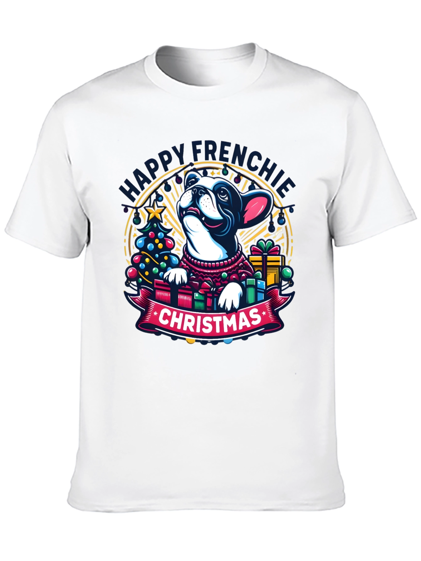 Happy Frenchie Christmas Black T-Shirt