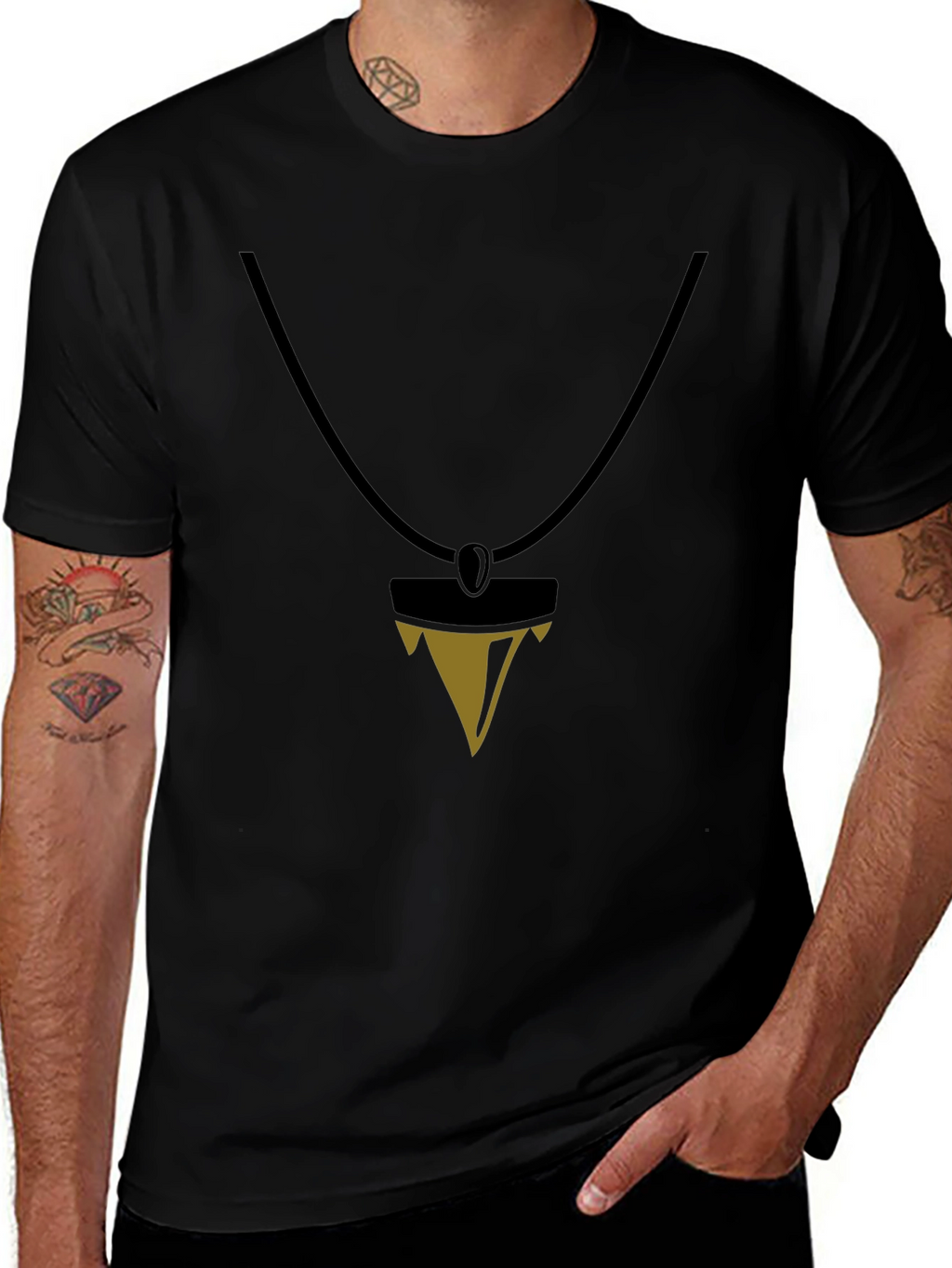 Black T-Shirt with Pendant Design