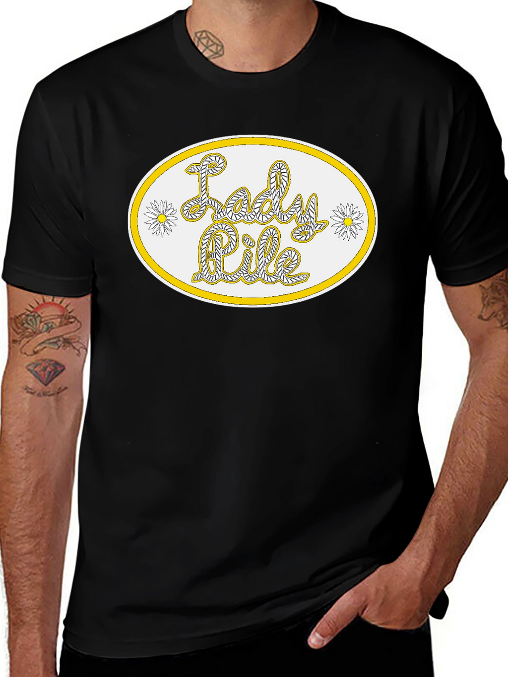 Lady Pile Graphic Tee - Black Cotton T-Shirt