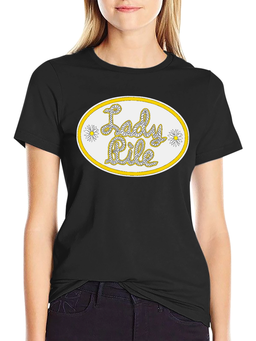 Lady Pile Graphic Tee - Black Cotton T-Shirt