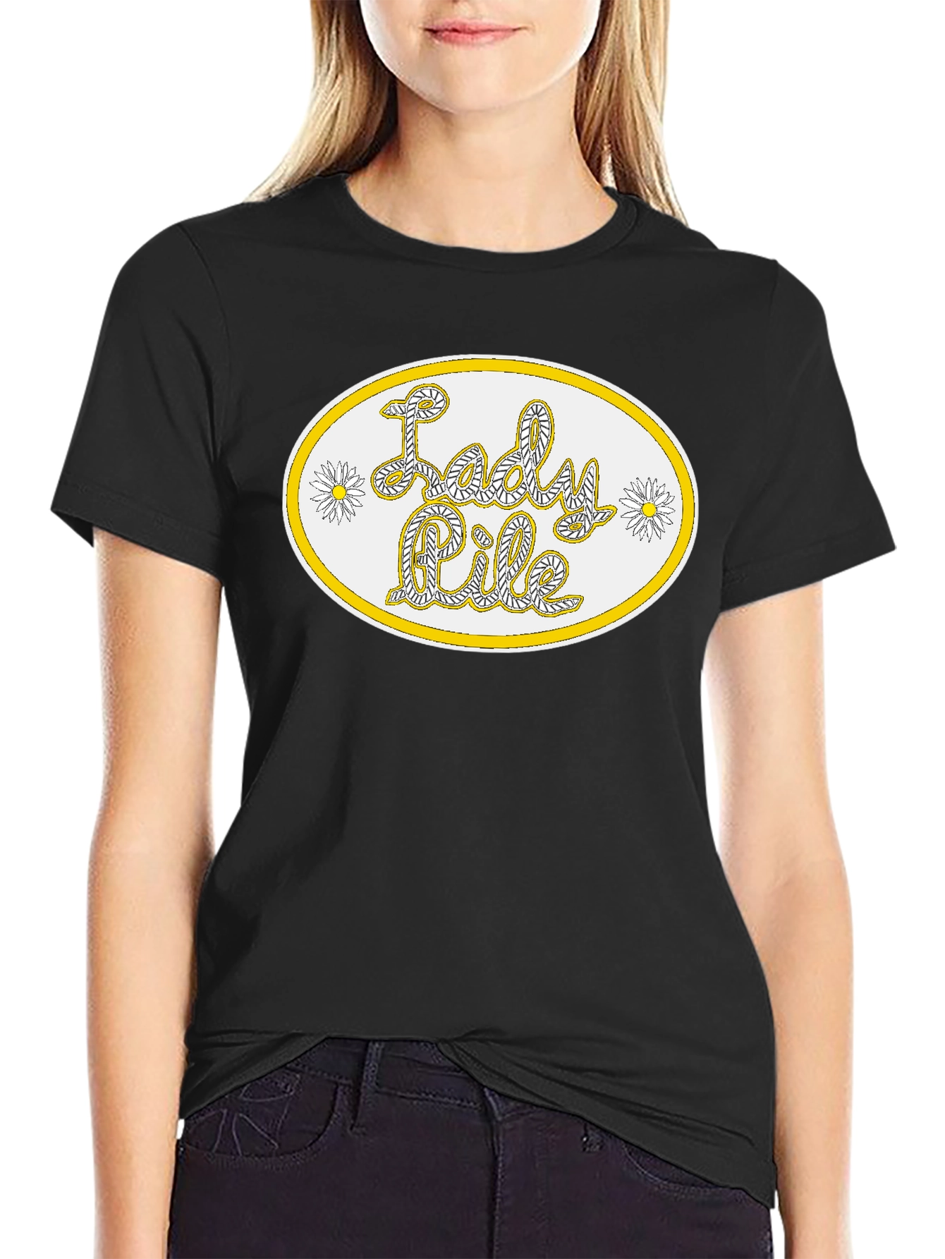 Lady Pile Graphic Tee - Black Cotton T-Shirt