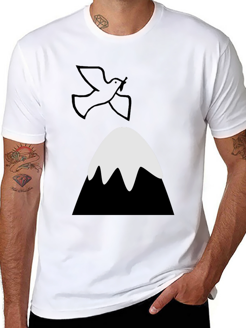 Dove Over Mountain Graphic Tee - Unisex Black T-Shirt