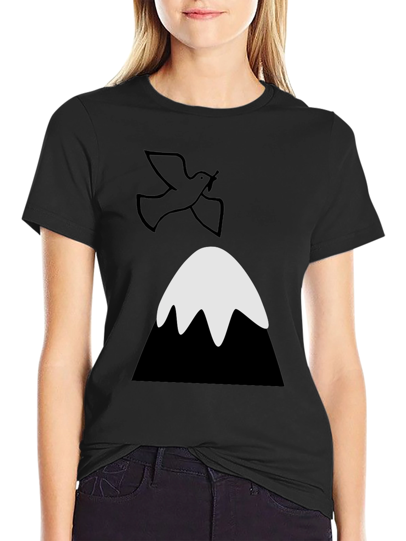 Dove Over Mountain Graphic Tee - Unisex Black T-Shirt