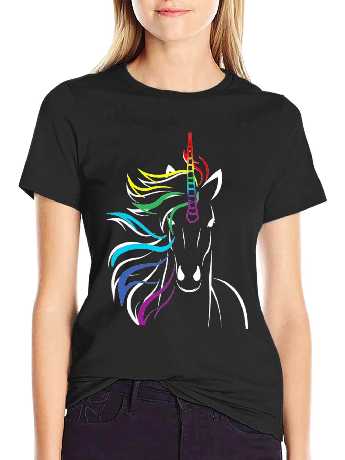 Rainbow Unicorn Graphic Tee - Black T-Shirt