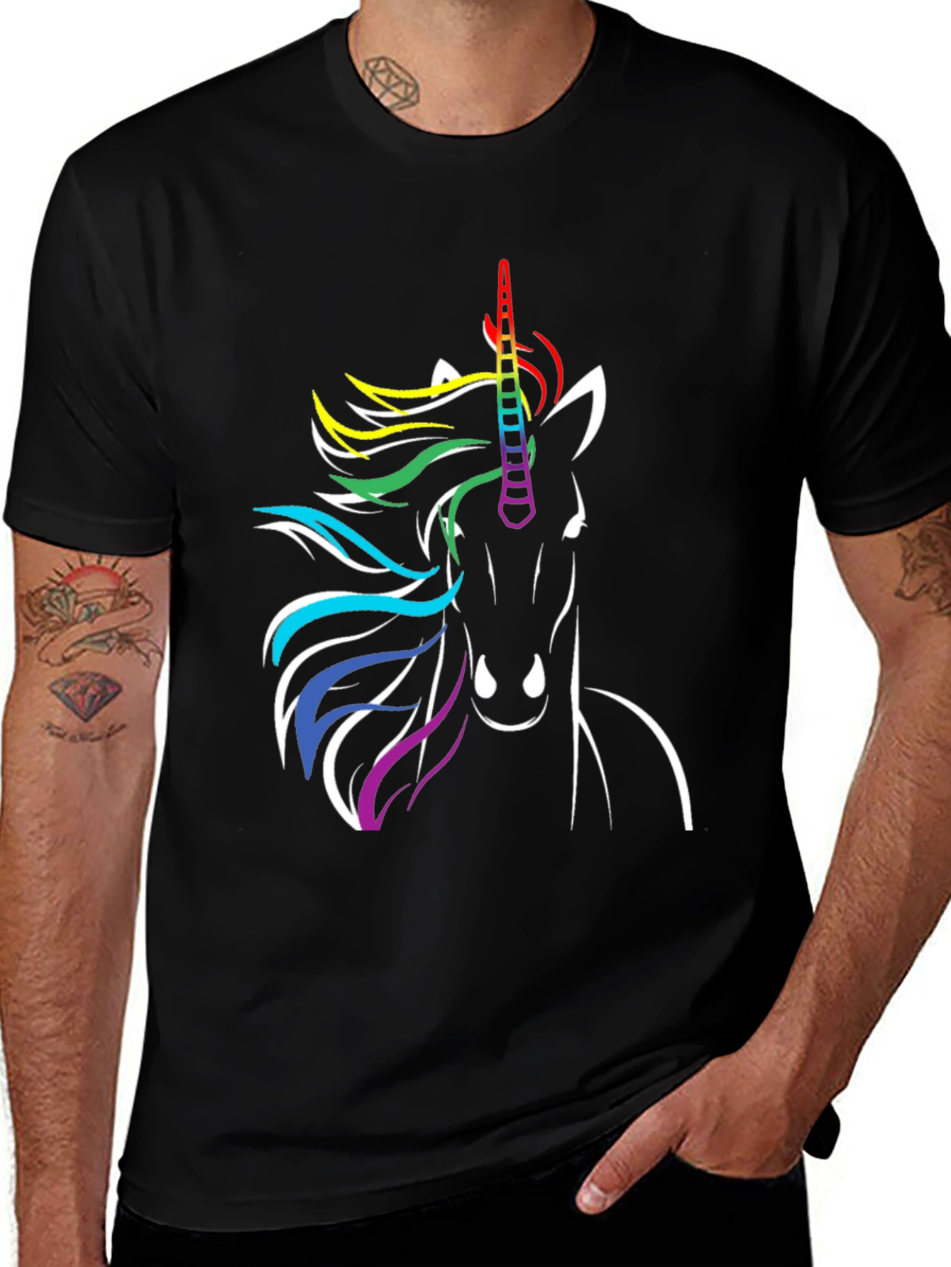 Rainbow Unicorn Graphic Tee - Black T-Shirt