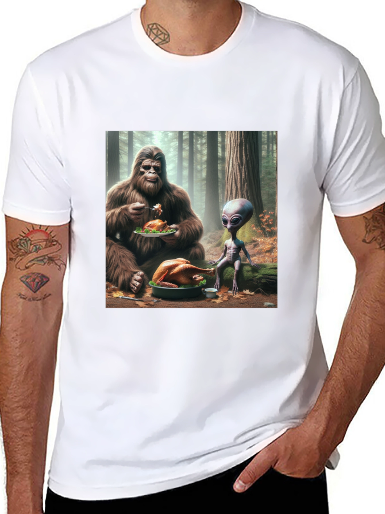 Sasquatch & Alien Thanksgiving T-Shirt