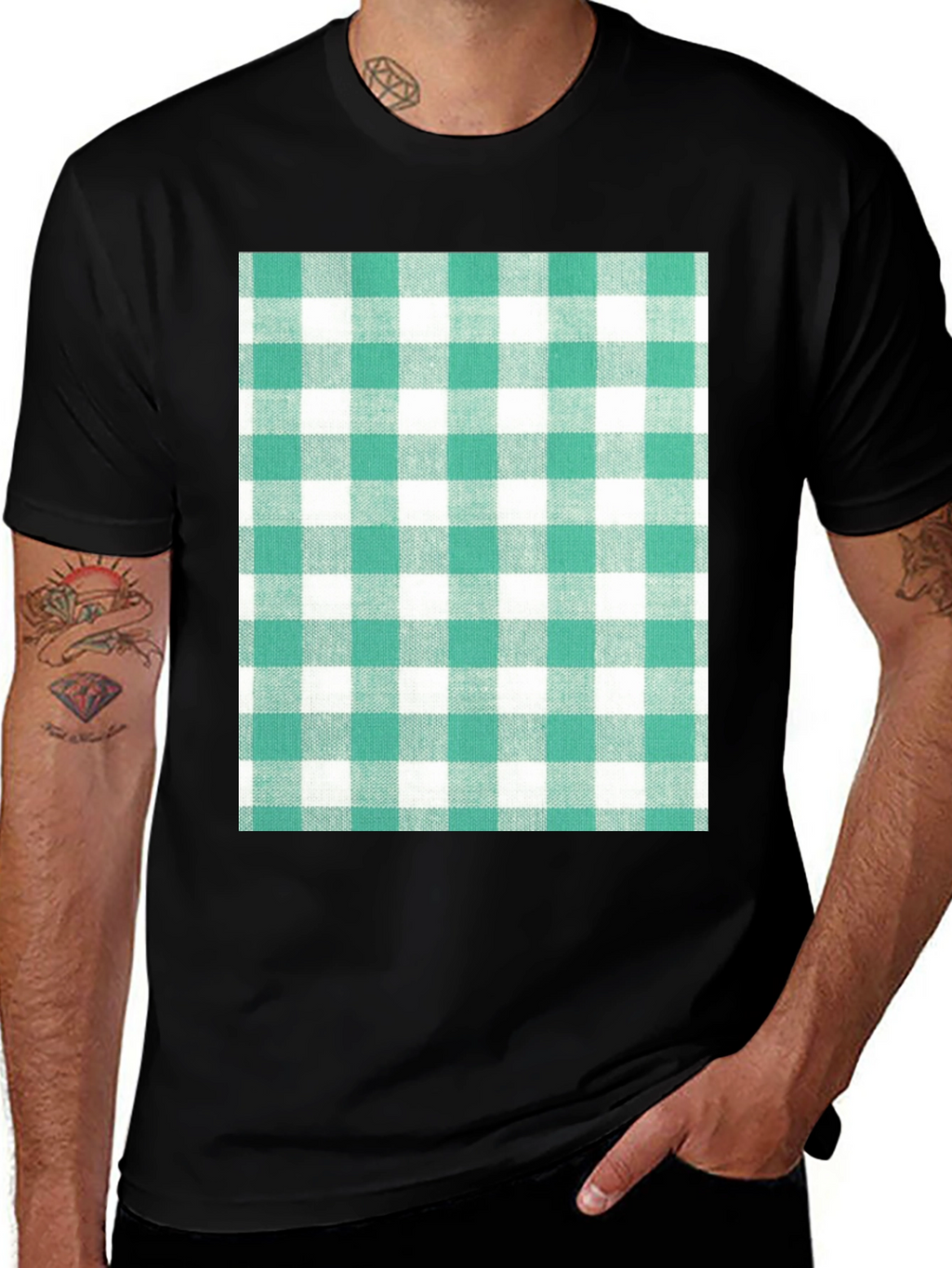 Gingham Pattern T-Shirt - Black