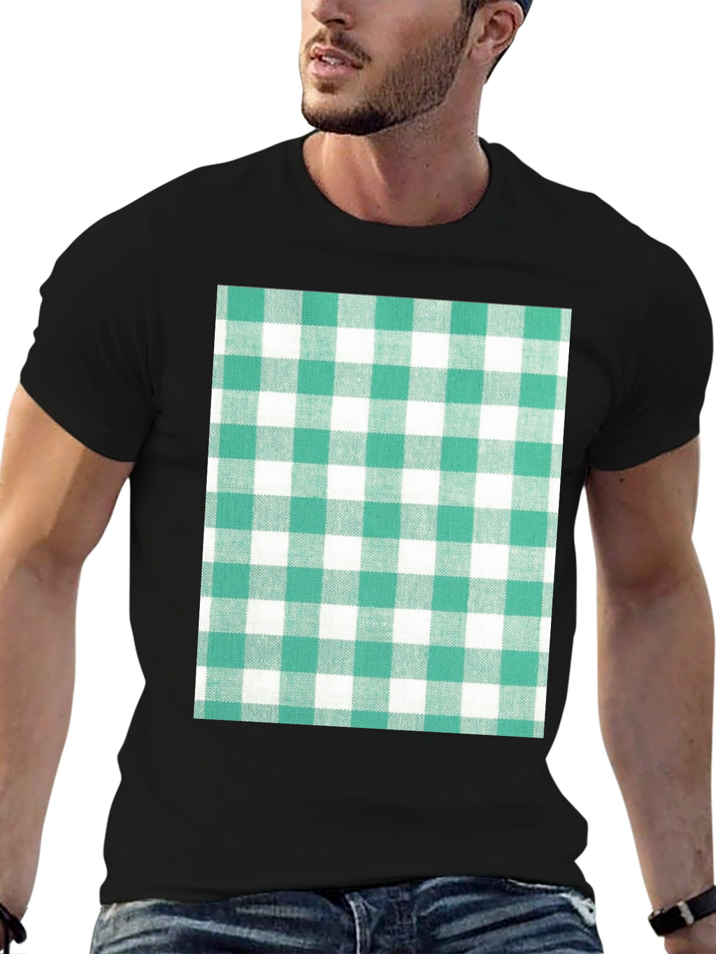 Gingham Pattern T-Shirt - Black