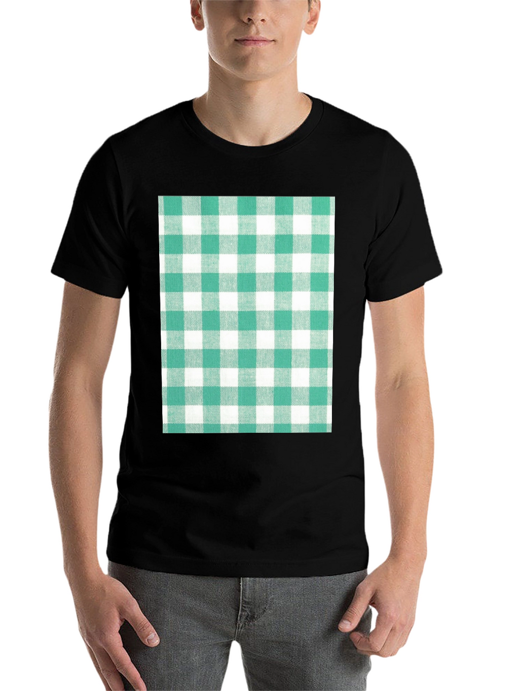Gingham Pattern T-Shirt - Black