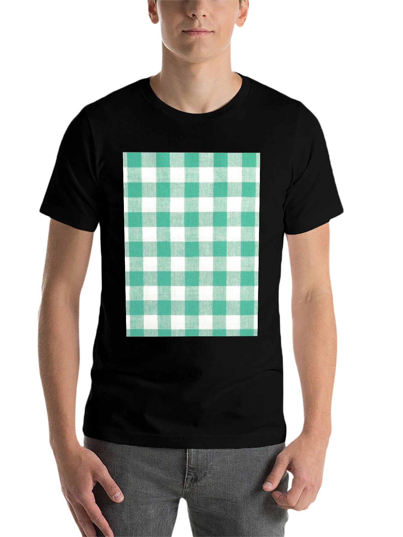 Gingham Pattern T-Shirt - Black