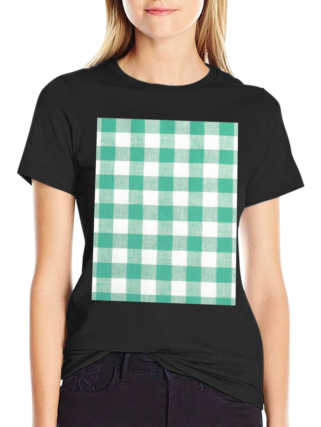 Gingham Pattern T-Shirt - Black