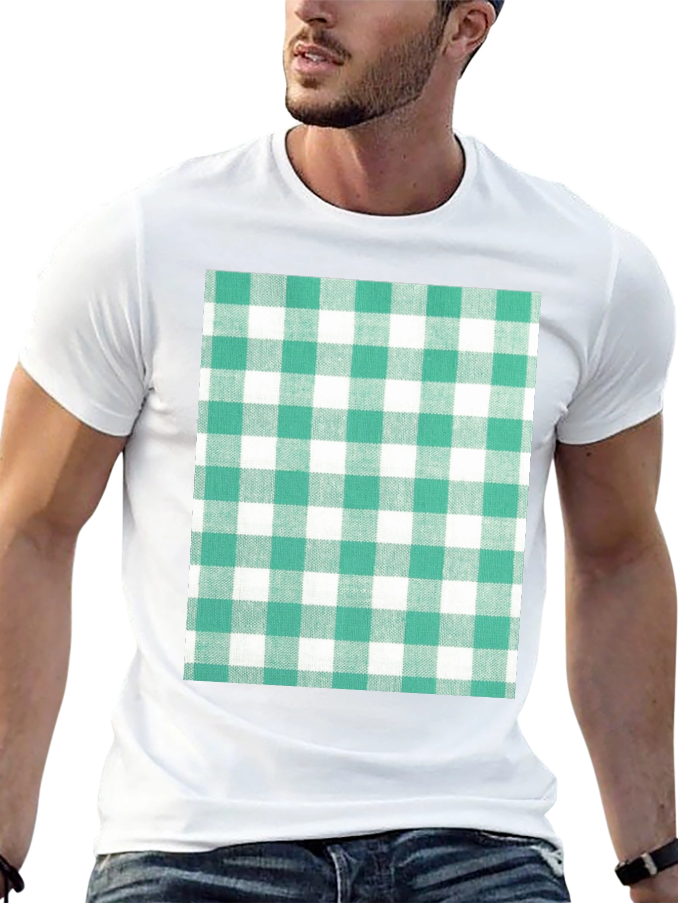 Gingham Pattern T-Shirt - Black